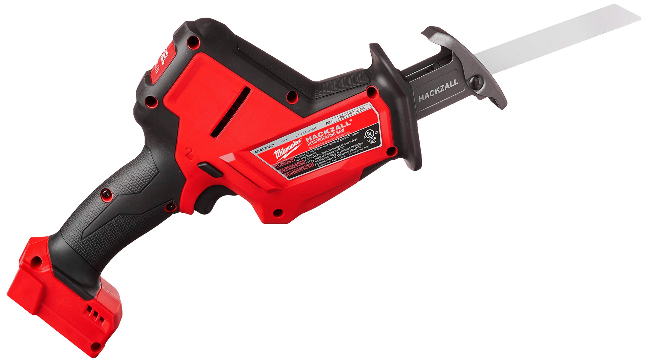 Milwaukee 2719-20 M18 Fuel Hackzall Reciprocating Saw (Bare Tool) - Red & Black - Cordless Power Tool for Cutting Wood, Metal & PVC - Perfect for Construction, Demolition & DIY Projects