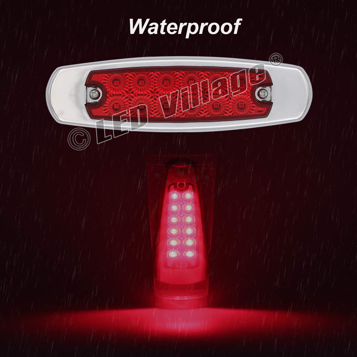 12V DC 6.4 Inch Slim Red LED Side Marker Lights - Waterproof Flush Mount Clearance Lamps for Trucks, Trailers, Lorries, Towing Vehicles [Pack of 5] - Durable Chrome Button Design for Safe Night Driving & Road Visibility