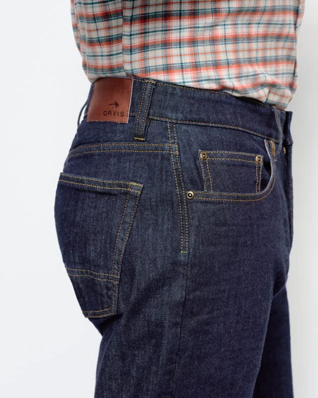 Orvis Montana Morning Denim Blue Jeans for Men - Active Fit Mid-Stretch Straight Leg Jeans with Clean Stitching | Comfortable Casual Wear for Outdoor Activities, Work & Everyday Use