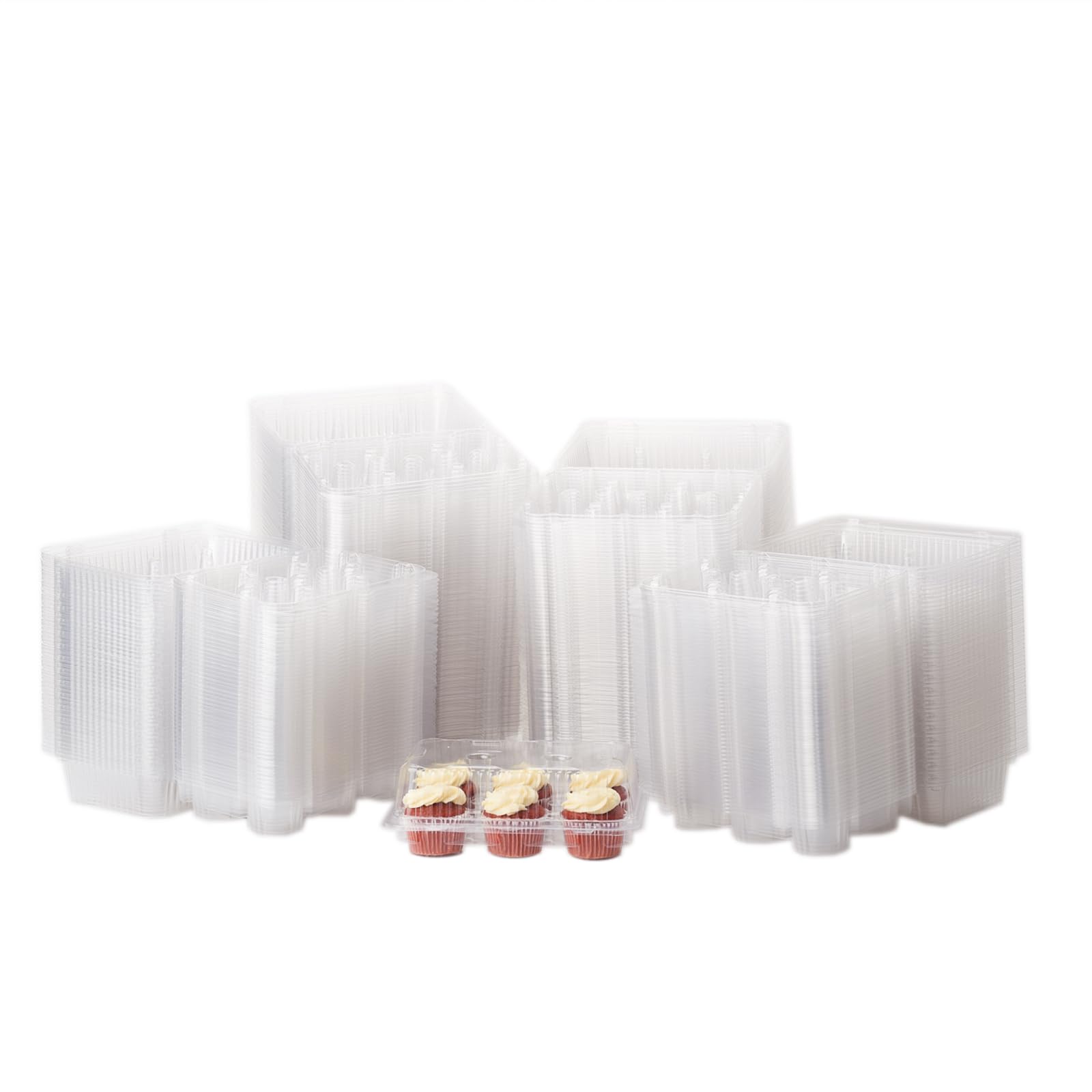 6-Pack Classic Cupcake & Muffin Containers - 250 Count Plant-Based Clear Baking Boxes with Lids (3 Inch) - BPA-Free Eco-Friendly Food Packaging for Parties, Bakeries & Dessert Displays