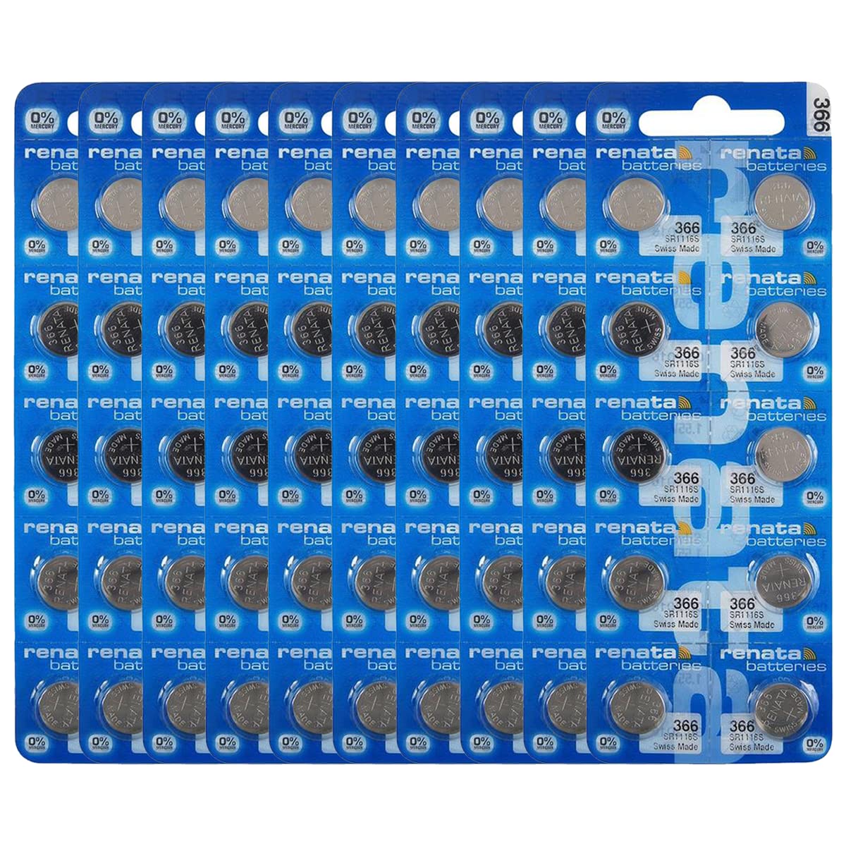 Renata 366 SR1116SW 1.55V Silver Oxide Watch Batteries (100 Pack) - Long-Lasting Power for Watches, Calculators & Small Electronics - Perfect Replacement for Timex, Casio & Fossil Watches