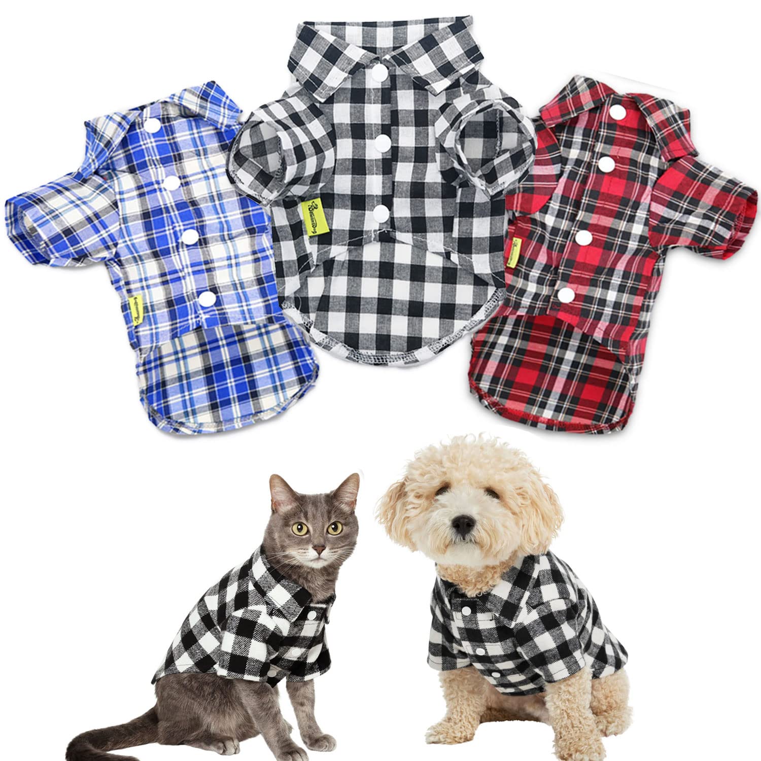 DroolingDog 3 Pack Plaid XS Dog Shirts - Puppy Button Up Polo Tees for Small Dogs | Breathable Summer Dog Clothes | Perfect for Outdoor Walks, Pet Parties & Photo Shoots
