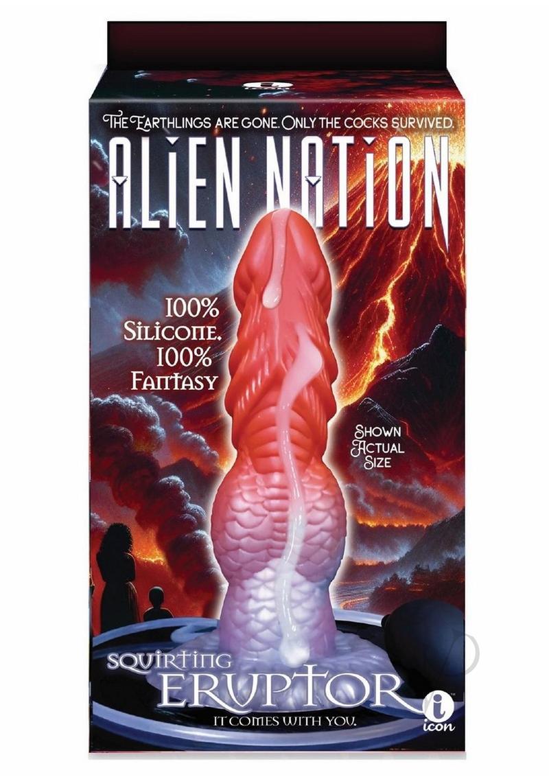 Alien Nation Eruptor Silicone Self-Lubricating Dildo - Red/Silver - Premium Adult Toy for Couples & Solo Play