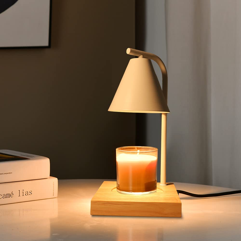 SOKCVSEA Aromatherapy Candle Warmer Lamp with Wooden Base - Wax Melter for Large & Small Jar Candles, Home Decor Gift (Square White) - Perfect for Living Room, Bedroom, Spa Relaxation and Romantic Ambiance