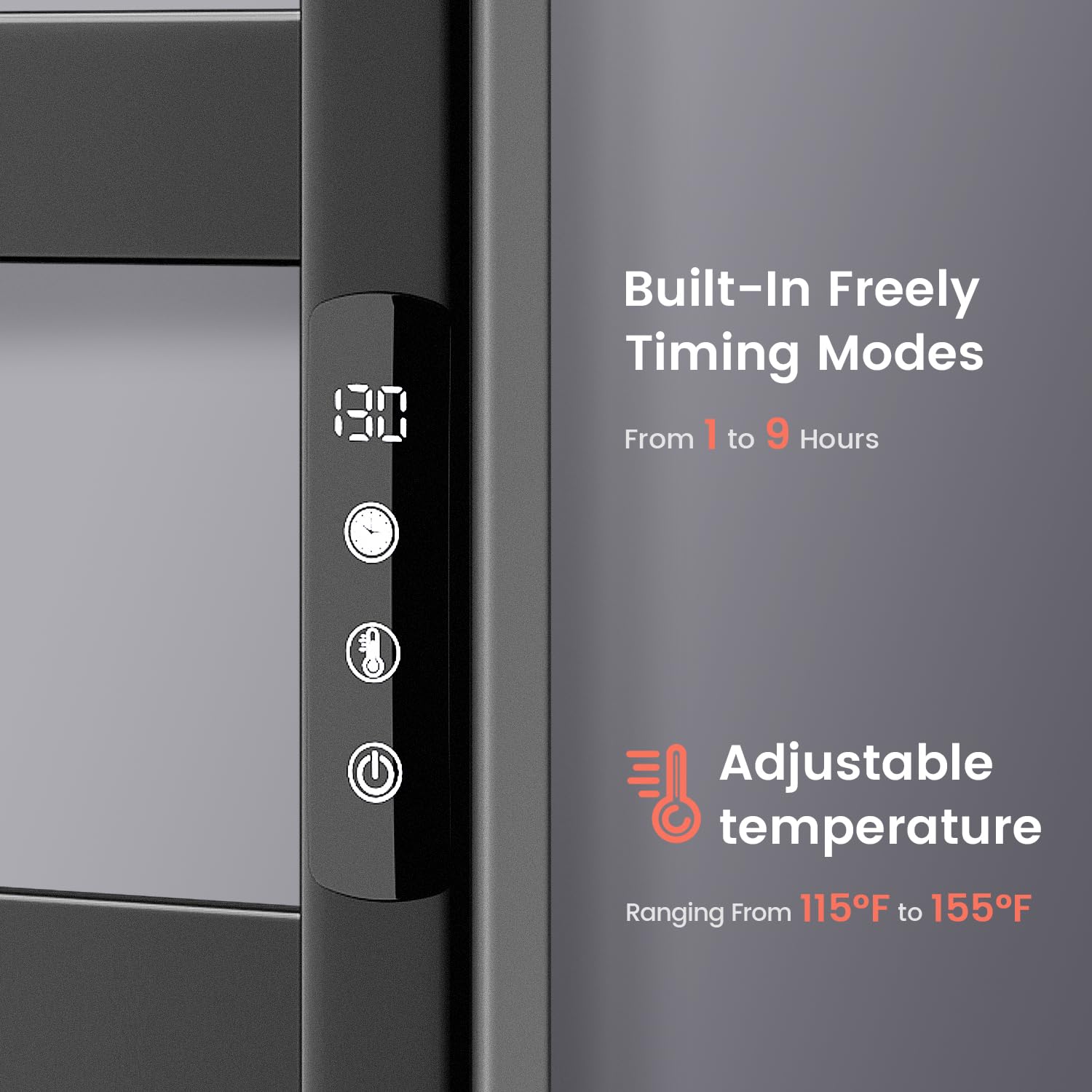 Stainless Steel 10-Bar Towel Warmer & Heater for Bathroom - Wall Mounted with Touch Screen Timer, Hardwired or Plug-in, Black - Perfect for Spa, Luxury Home & Hotel Use