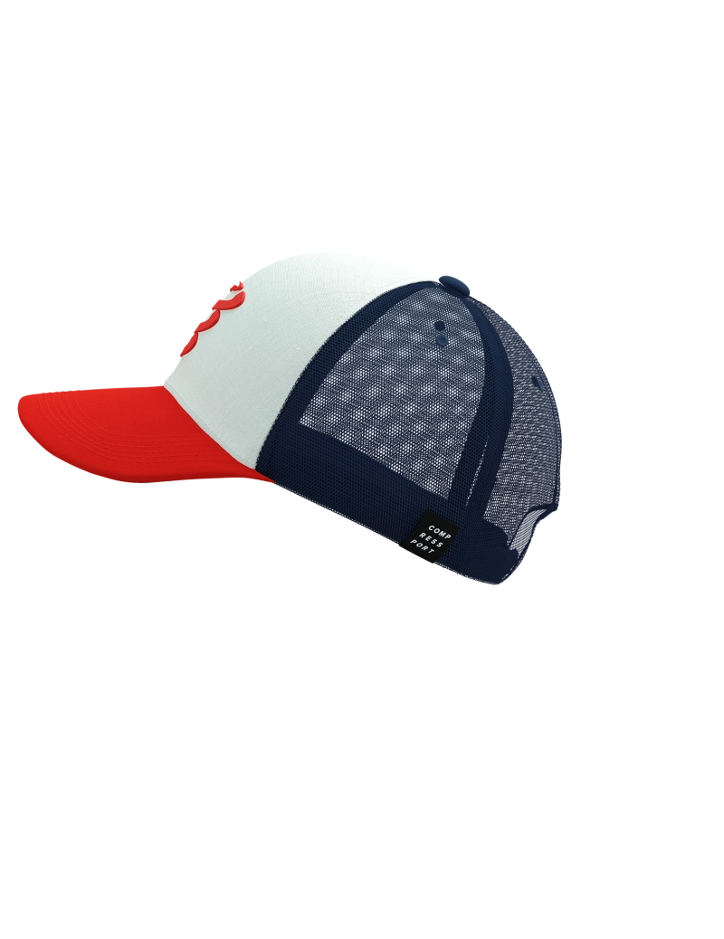 Compressport Unisex Trucker Cap - Breathable Running Hat for Men & Women, Adjustable Sugar/Blues Design - Perfect for Jogging, Hiking, Cycling & Outdoor Sports