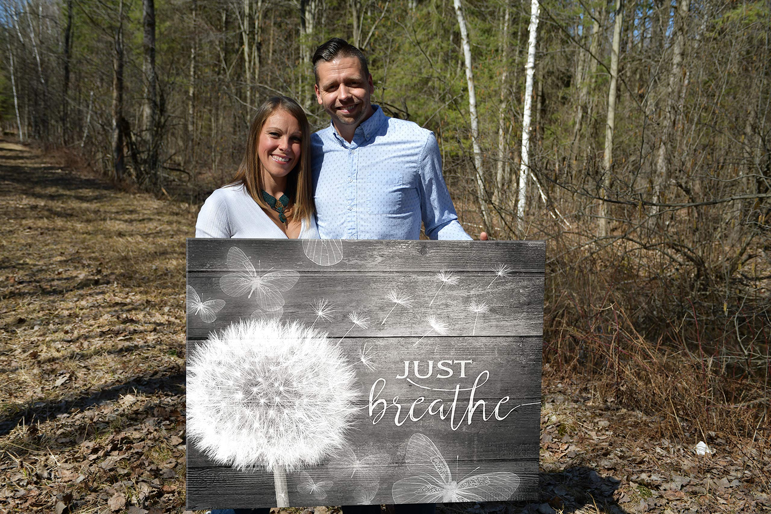 Wooden Framed Canvas Art - Just Breathe - Rustic Home Decor for Living Room & Housewarming Gifts