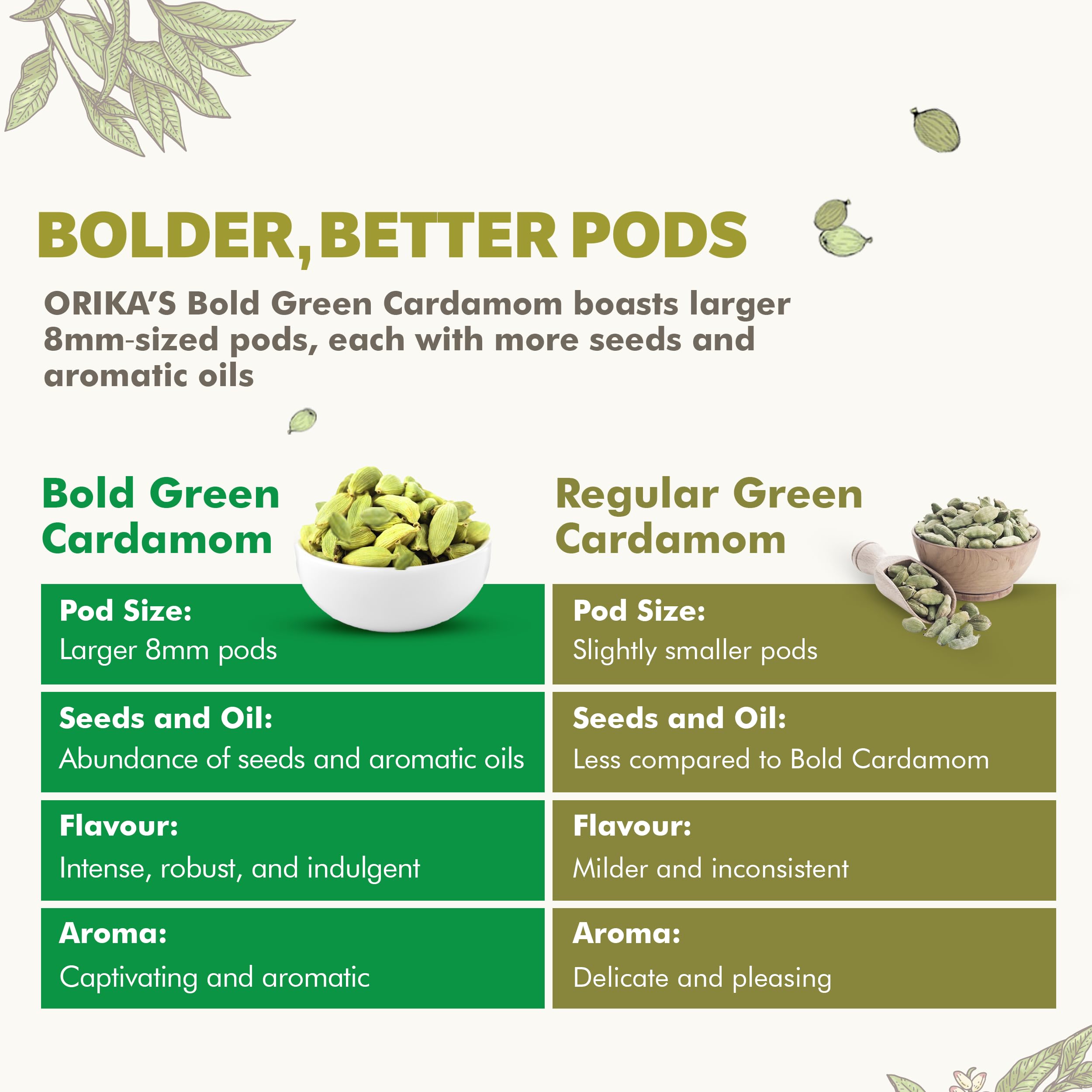 Premium Organic Idukki Bold Green Cardamom Whole 60g | 8mm Large Elaichi Pods | All-Natural No Artificial Colors or Preservatives | Perfect for Baking, Tea & Indian Cooking