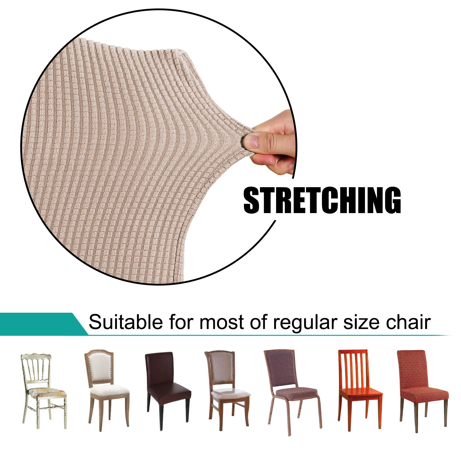 4-Pack Turquoise Stretch Jacquard Dining Chair Covers - Washable & Removable Slipcovers for Parson Chairs, Seat Protectors for Kitchen, Banquet, Dining Room (Khaki) | Perfect for Home Decor, Parties & Restaurant Use