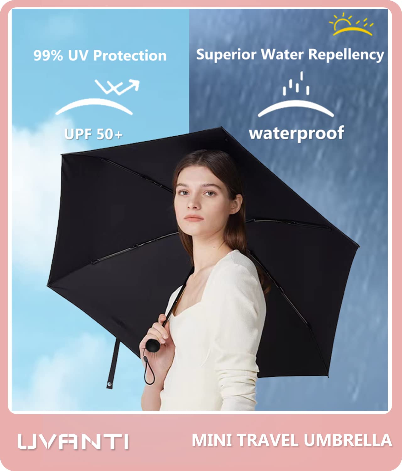 Compact Travel Umbrella with Case - Lightweight Folding Mini Umbrella for Backpack, Purse & Travel - UV Sun & Rain Protection for Kids, Women & Men - Perfect for Commuting, Outdoor Activities & Daily Use