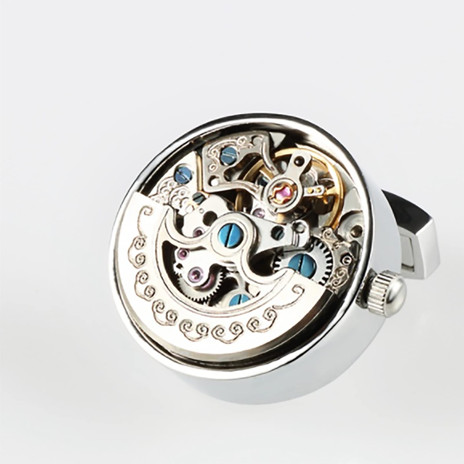 WINECO Steampunk Watch Movement Cufflinks for Men - Vintage Gear Mechanism Cufflinks for French Shirt Cuffs - Perfect for Formal Events, Weddings & Business Attire