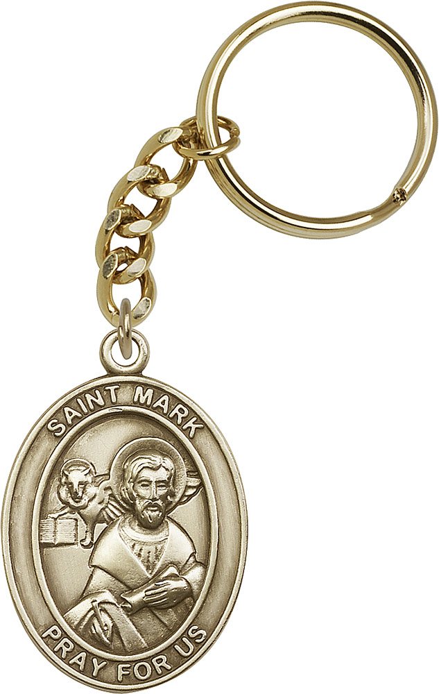 Bonyak Antique Gold-Plated St. Mark Keychain - 1 7/8 x 1 1/4 Inches - Religious Jewelry Gift for Men & Women - Perfect for Home, Office, or Travel Accessory