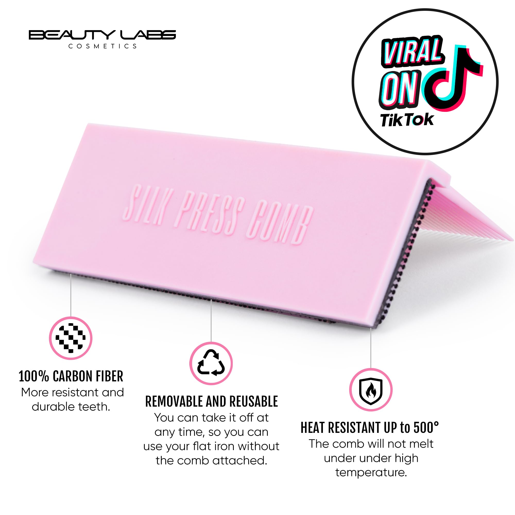 Professional Silk Press Comb - Heat-Resistant Detachable Attachment for Smooth, Straight Hair Styling (Pink) | Perfect for Home Salon & Professional Flat Iron Results