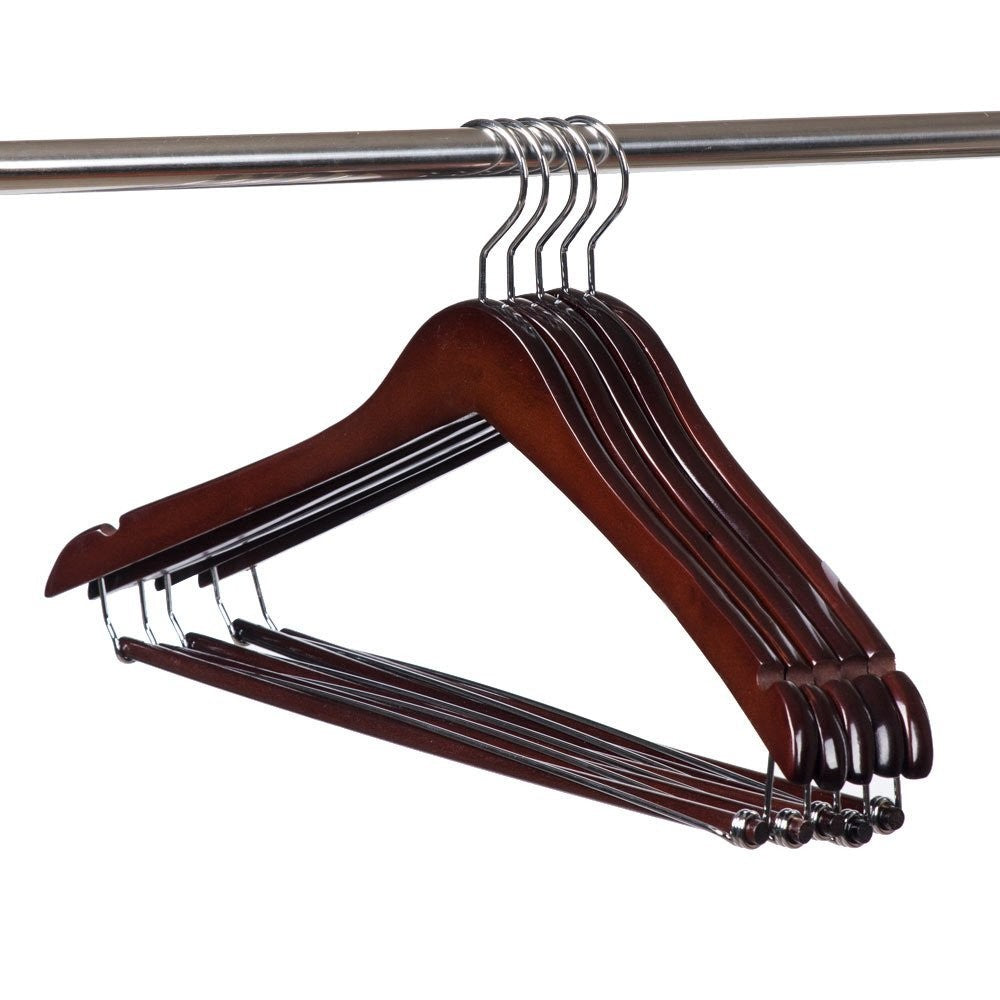 Premium Contoured Wooden Coat Hanger with Locking Bar - Space-Saving Closet Organizer for Jackets, Suits & Dresses - Ideal for Home, Office & Boutique Storage