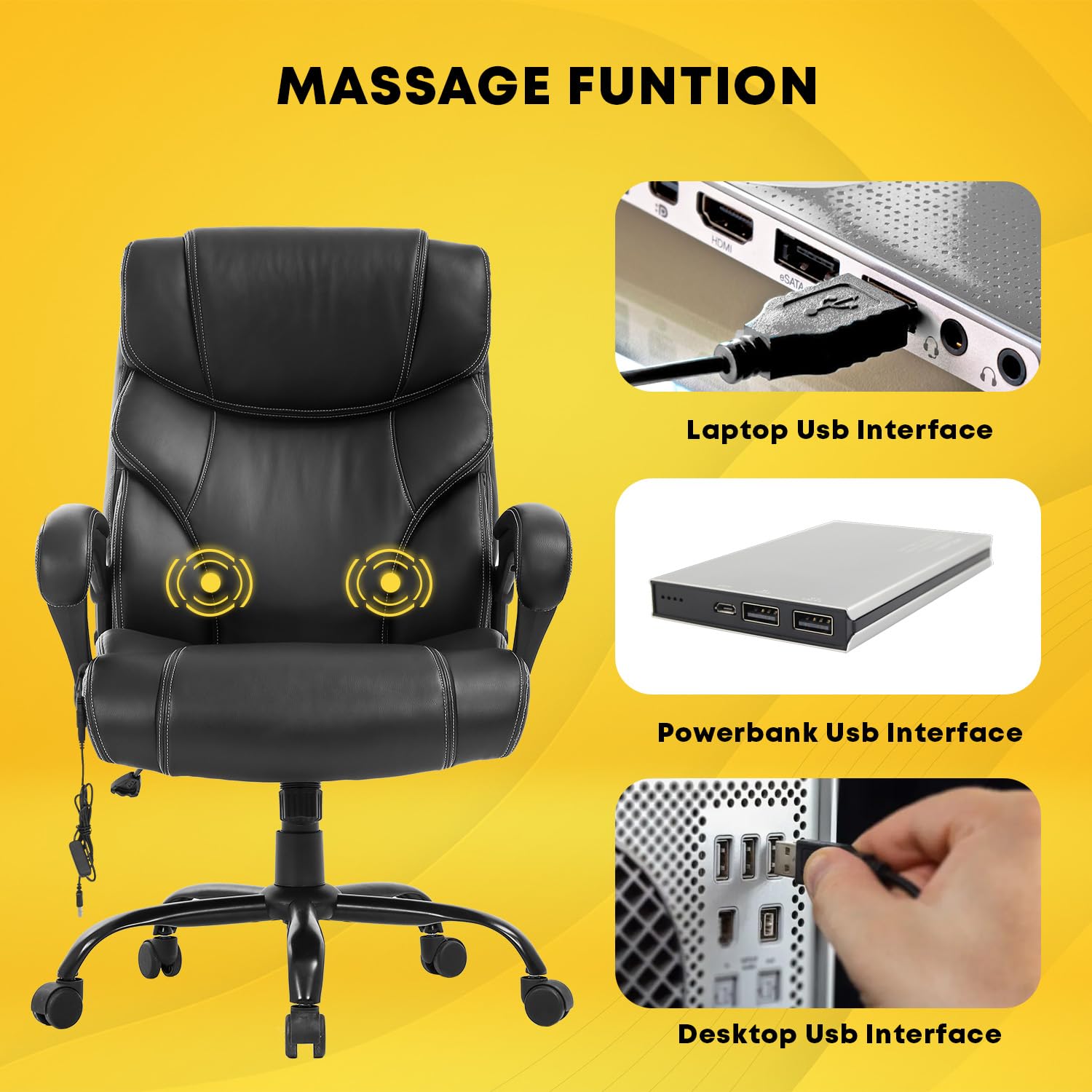 Big and Tall Office Chair for Heavy People 400lbs - Wide Seat Ergonomic Computer Chair with Lumbar Support & Adjustable Arms - High Back PU Leather Executive Task Chair for Home & Office Workspace - Black