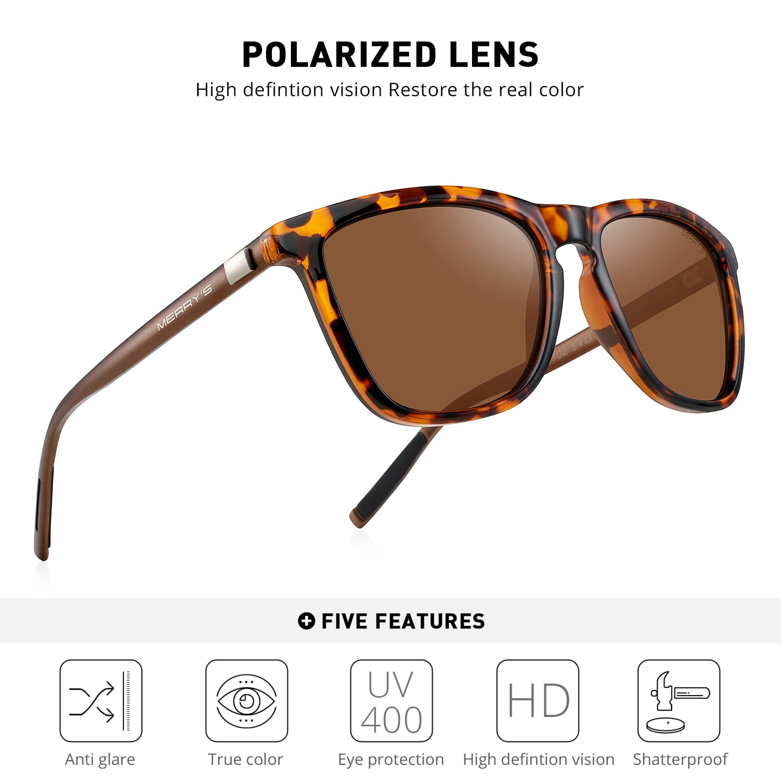 MERRY'S Unisex Polarized Sunglasses for Women & Men - Classic Retro Designer Style with Aluminum Frames - UV Protection for Driving, Fishing & Outdoor Activities