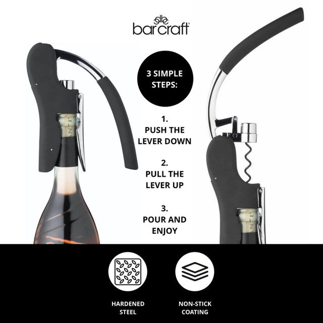 Lever Arm Power Arc Corkscrew - Professional Wine Bottle Opener with Ergonomic Design - Perfect for Home Bars, Restaurants, and Wine Tasting Events