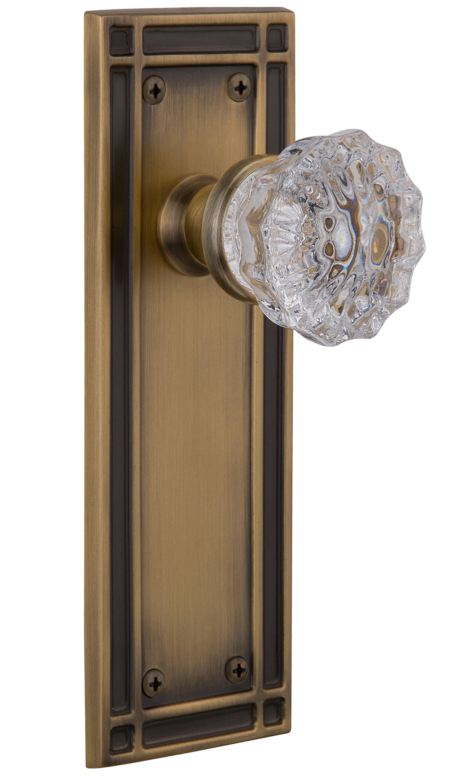 Vintage Mission Plate with Crystal Glass Knob - Single Dummy Door Plate in Antique Brass Finish | Perfect for Farmhouse, Cottage & Victorian Style Home Decor