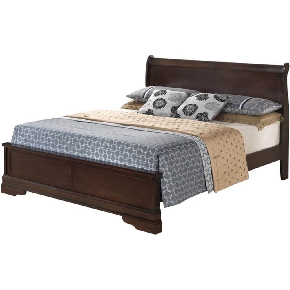 Glory Furniture Louis Phillipe Queen Panel Bed in Cappuccino Finish - Elegant Bedroom Furniture for Master Suite or Guest Room