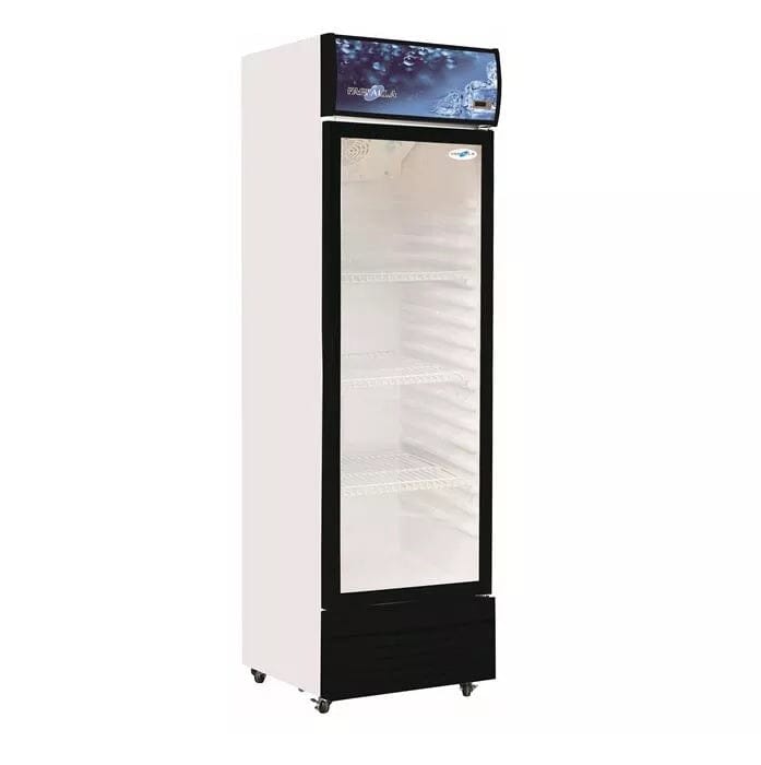 Farfalla FSC DT348BL 348L Commercial Drink Chiller - Energy Efficient Glass Door Beverage Cooler for Restaurants, Bars, and Cafes - Perfect for Displaying Sodas, Juices, and Bottled Drinks
