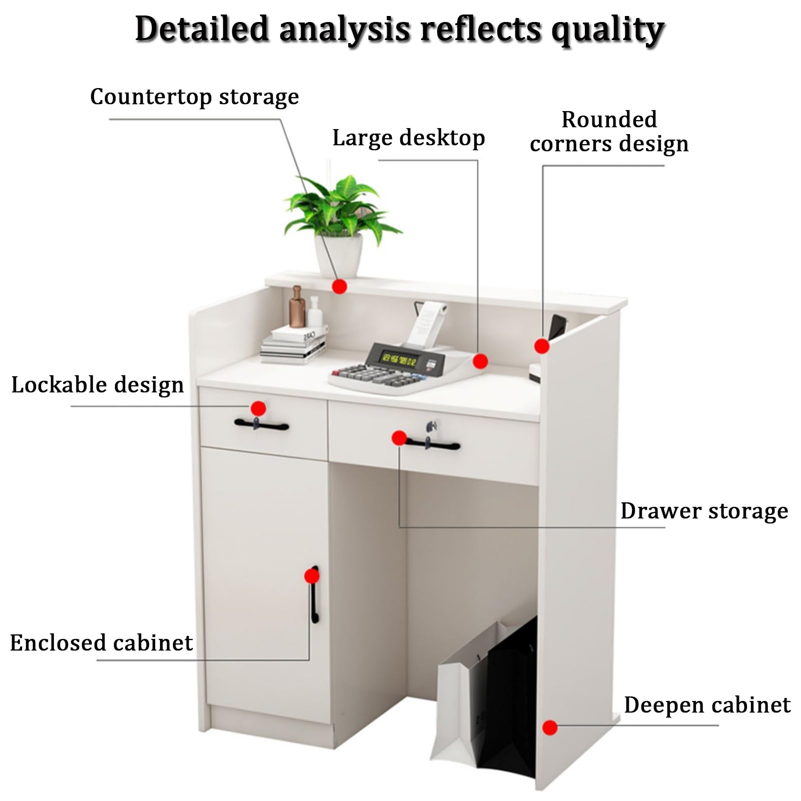 L-Shaped Reception Desk with Lockable Drawers - Small Office Front Desk with Storage Cabinet, Space-Saving Retail Checkout Counter - Perfect for Hotels, Clinics, and Corporate Lobbies