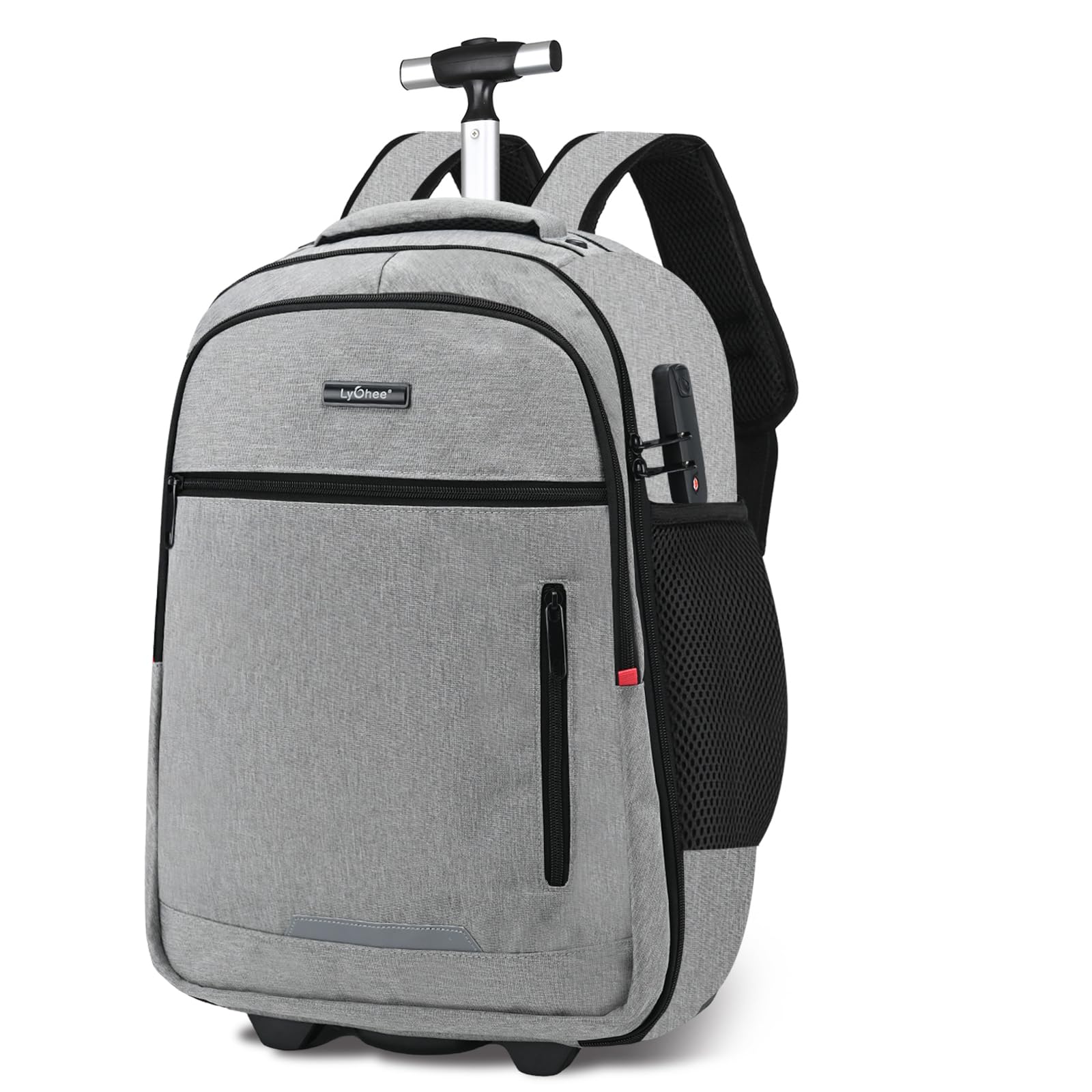 Lychee Concealable Rolling Backpack - 20 Inch Waterproof Wheeled Laptop Backpack for Business Travel with Invisible Shoulder Straps - Durable Grey Suitcase Alternative for Commuters & Airplane Carry-On