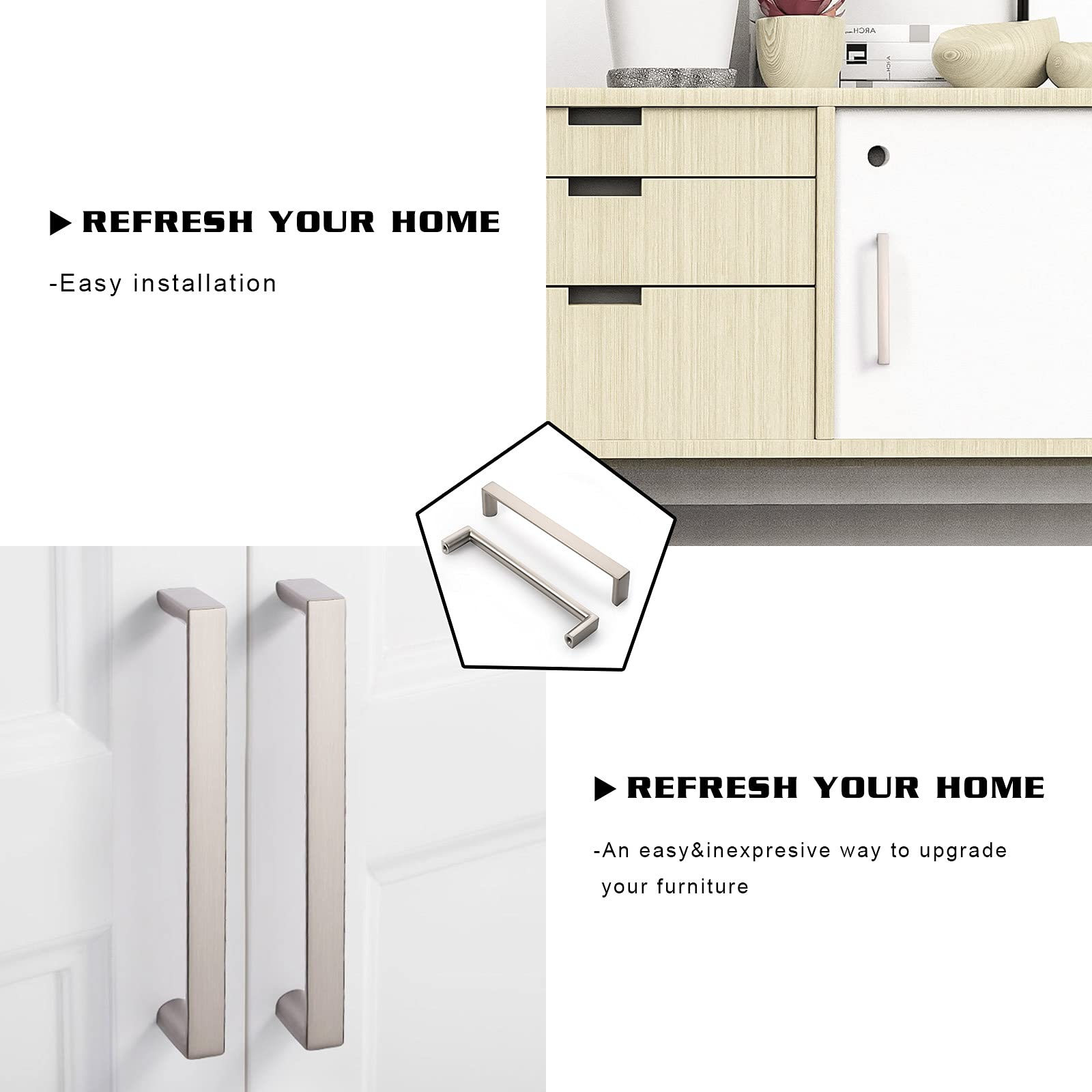 10 Pack 5 Inch (128mm) Brushed Satin Nickel Cabinet Handles - Modern Kitchen Cabinet Pulls & Drawer Handles for Dresser, Wardrobe, Cupboard - Perfect for Home Renovation & Furniture Upgrade