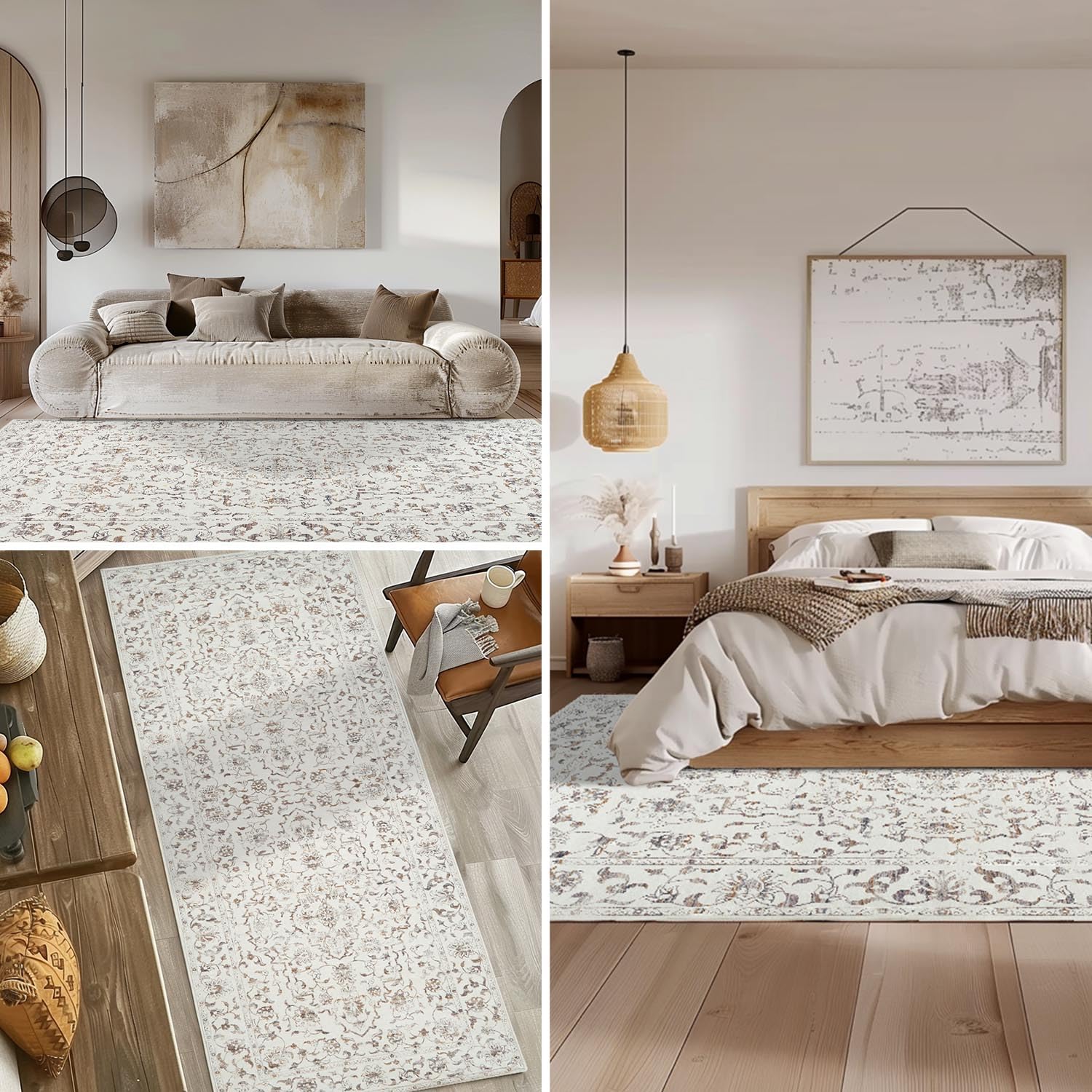 JINCHAN 5x7 Washable Non-Slip Area Rug - Antibacterial Foldable Carpet for Living Room, Bedroom, Kitchen & Nursery - Soft Beige Home Decor | Perfect for Family Rooms, Kids Play Areas & Pet-Friendly Spaces