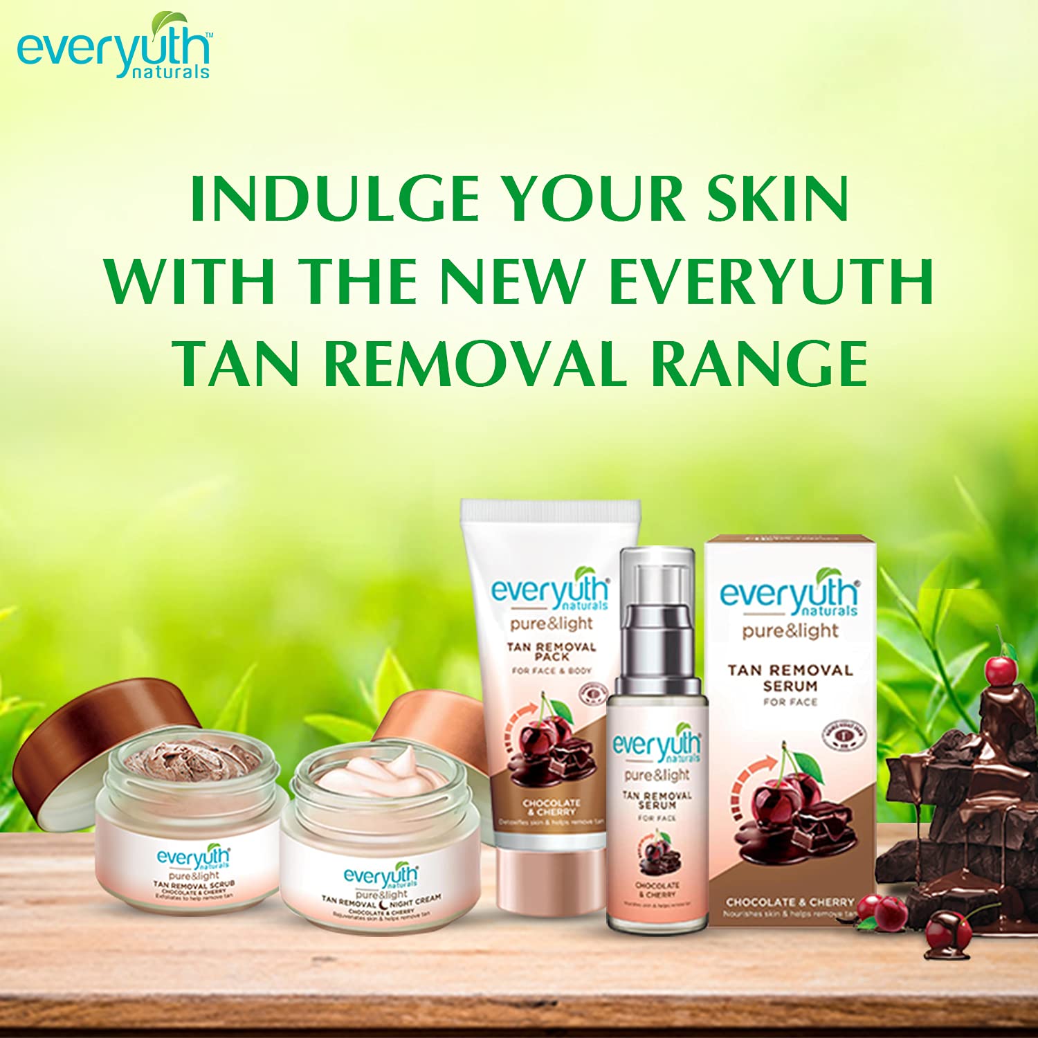 Everyuth Naturals Pure & Light Tan Removal Face Pack - Chocolate & Cherry, 50g Tube for Brightening & Glowing Skin | Dark Spot Corrector for Face | Perfect for Daily Skincare & Summer Sun Protection