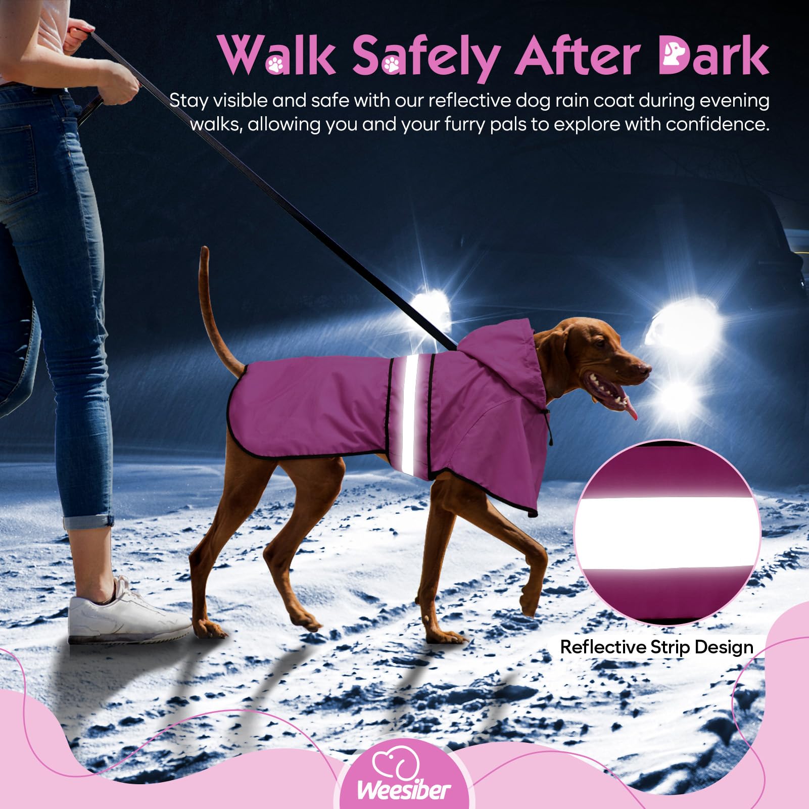 **Weesiber Reflective Waterproof Dog Raincoat - Adjustable Lightweight Dog Poncho for Walking - Large Pink Dog Rain Jacket for Small Medium Large Dogs - Perfect for Rainy Day Walks and Outdoor Adventures**
