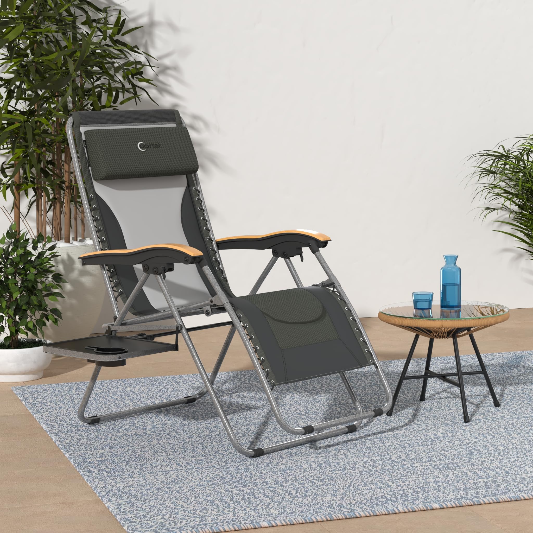 **Oversized Zero Gravity Reclining Patio Chair with Mesh Back - XL Padded Seat, Adjustable Pillows & Cup Holder - Folding Lounge Chair for Poolside, Backyard, Lawn - Supports 350lbs - Perfect for Relaxing Outdoors**