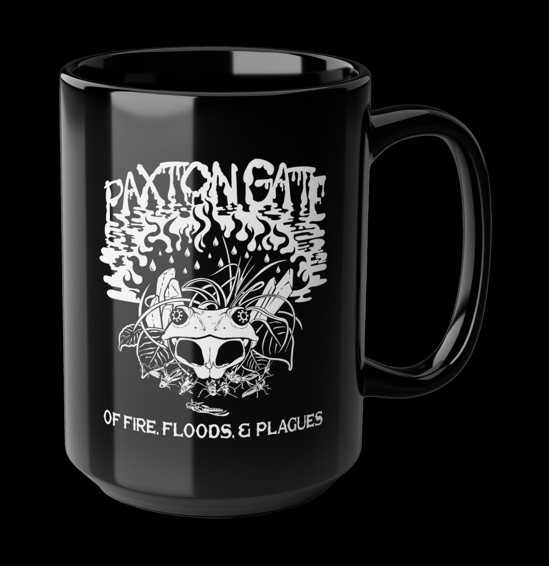 Black Fire, Floods and Plagues Ceramic Mug by Megan Lees - Unique Gothic Coffee Cup for Halloween, Dark Aesthetic Lovers & Apocalypse Themed Gifts