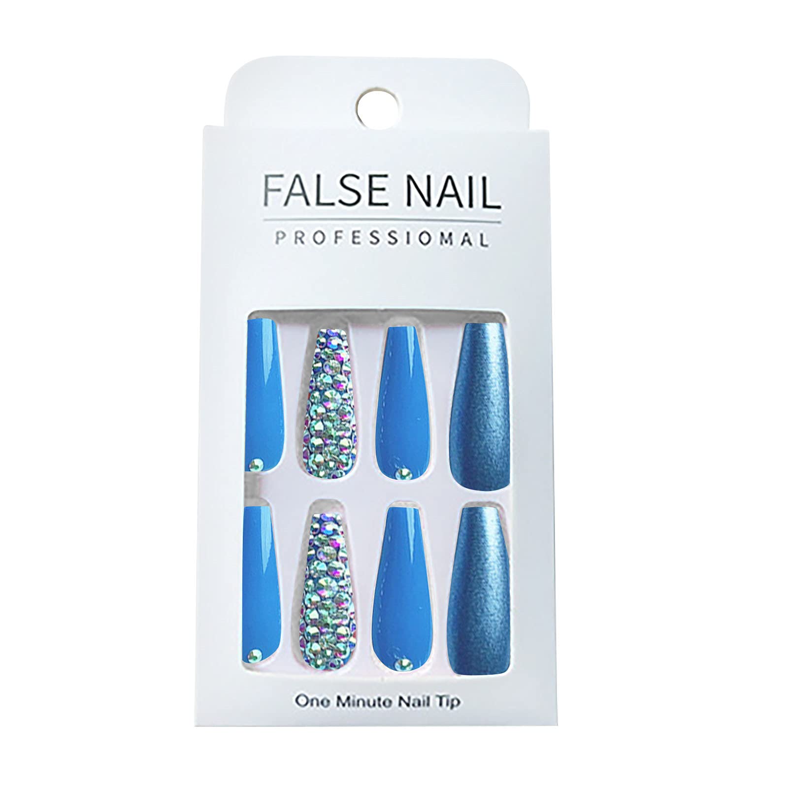 3D Rhinestones Coffin False Nails - 24 Pcs Long Acrylic Press-On Nails with Glue | Ballerina Style Clear Fake Nails for Women | Perfect for Parties, Weddings & Special Occasions