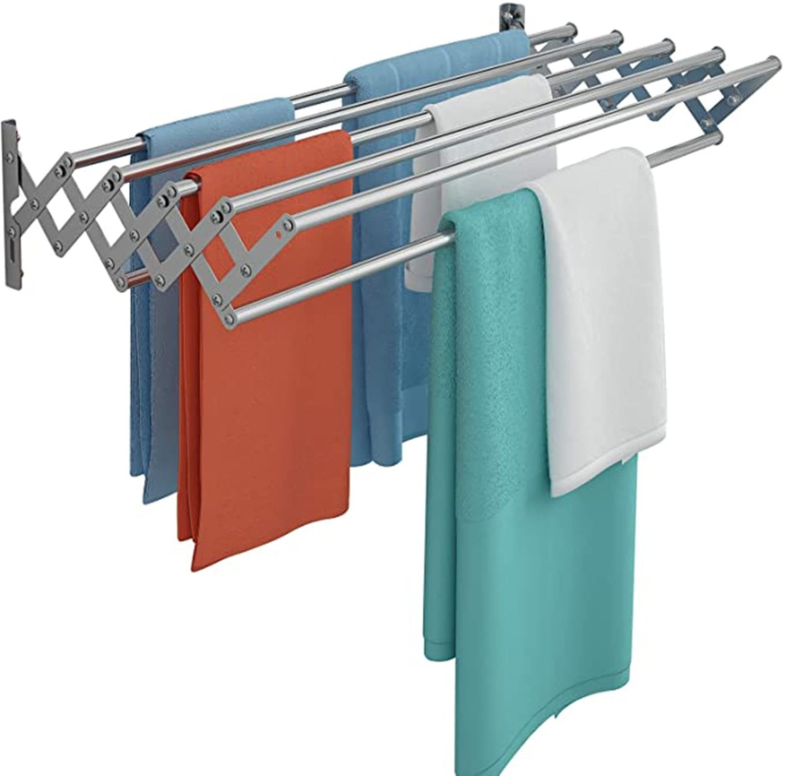 Stainless Steel Wall Mounted Clothes Drying Rack - Retractable Accordion Laundry Rack for Bathroom & Laundry Room, Space Saving Towel Holder (60cm, Silver) - Perfect for Small Apartments, Dorms & Compact Spaces