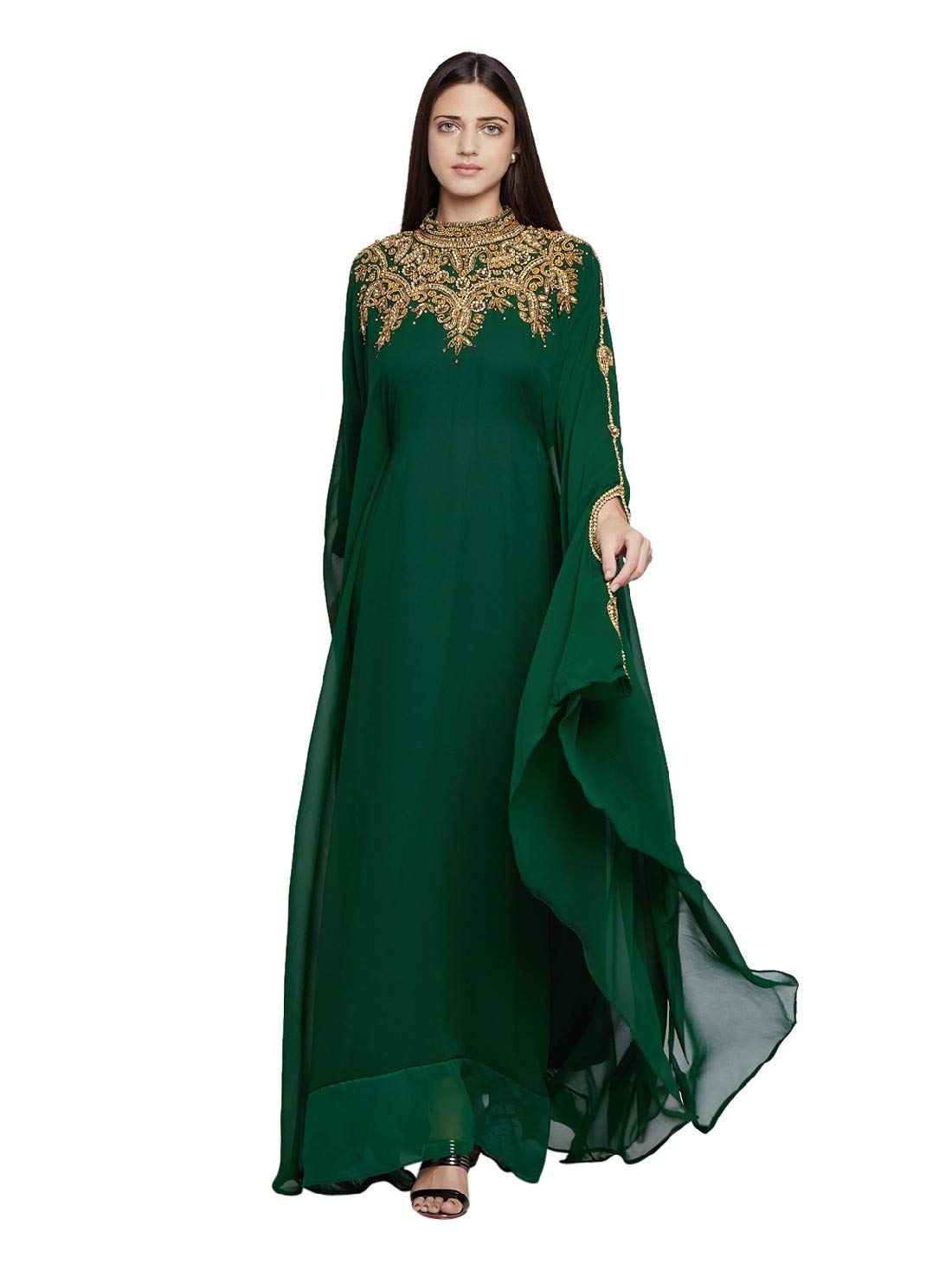 Elegant Women's Kaftan Farasha Long Maxi Dress with Long Sleeves - Ethnic, Bridal, Evening & Party Wear - Includes Free Scarf | Perfect for Weddings, Beach Vacations & Special Occasions