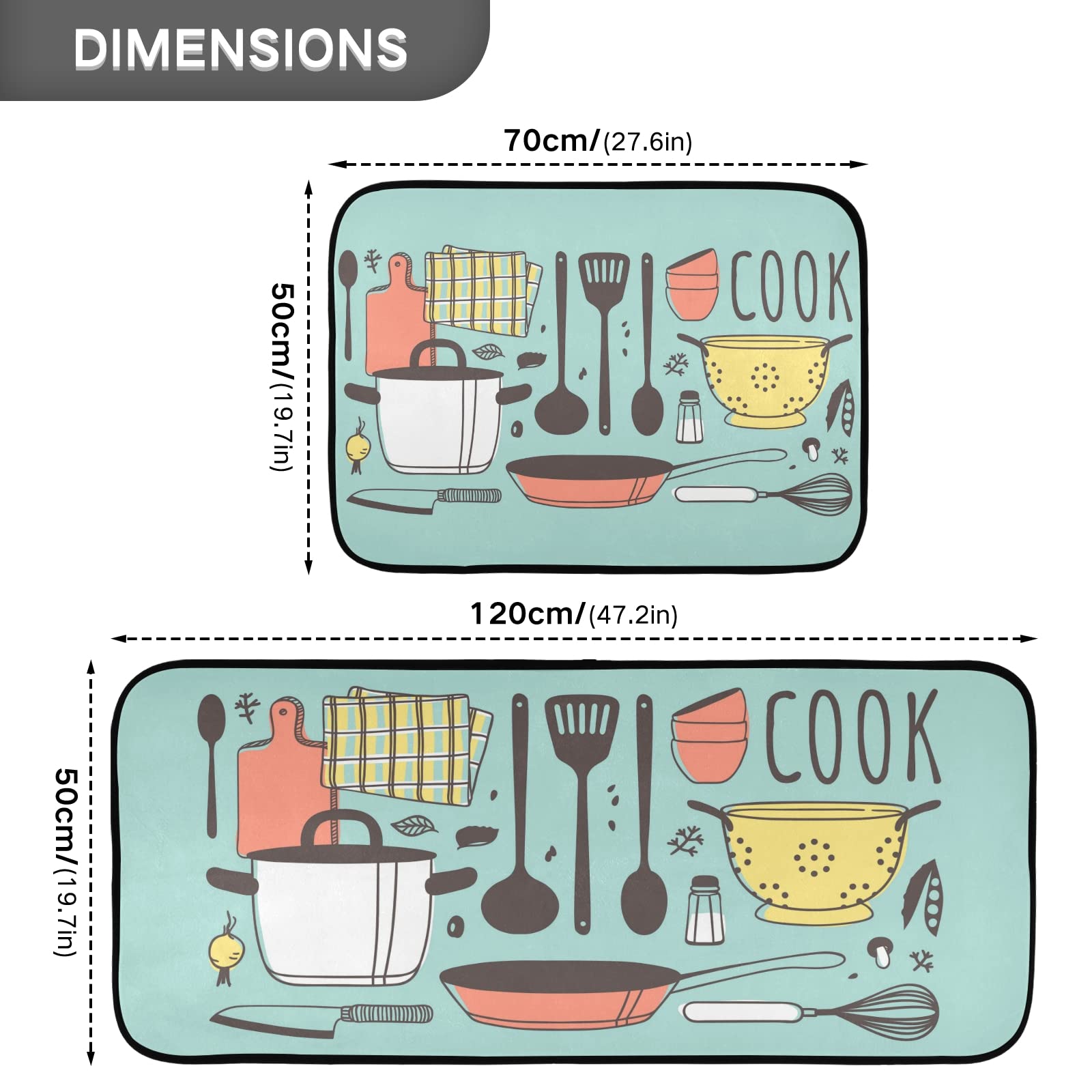 SUABO Non-Slip Kitchen Mat Set of 2 - Anti-Fatigue Floor Mats for Cooking, Standing Comfort in Kitchen & Bathroom - Waterproof, Cushioned Rugs for Sink, Stove & Work Areas