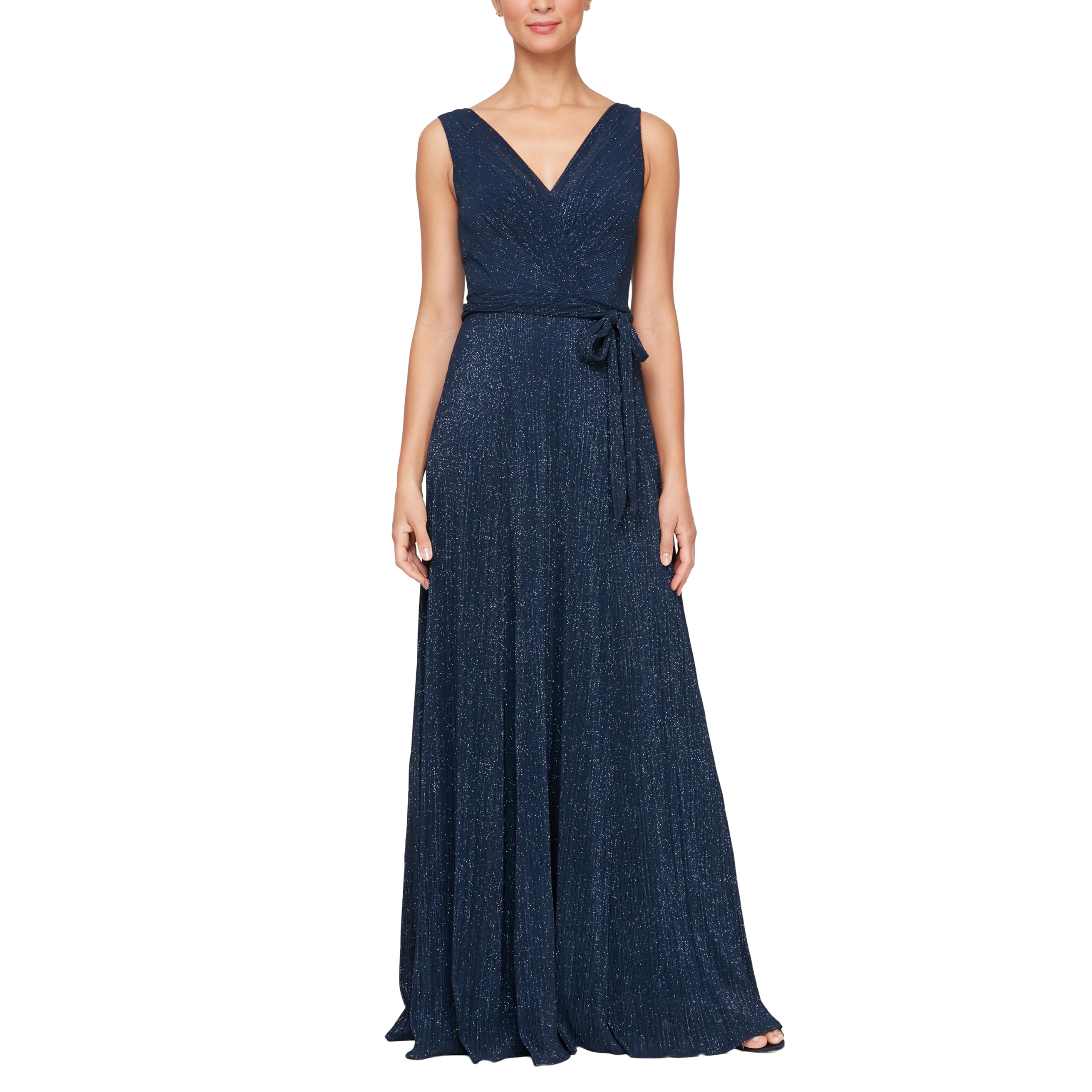 Alex Evenings Women's Sleeveless V-Neck Long A-line Formal Gown - Elegant Wedding Guest Dress & Evening Party Dress for Cocktail Events, Prom, Gala & Special Occasions