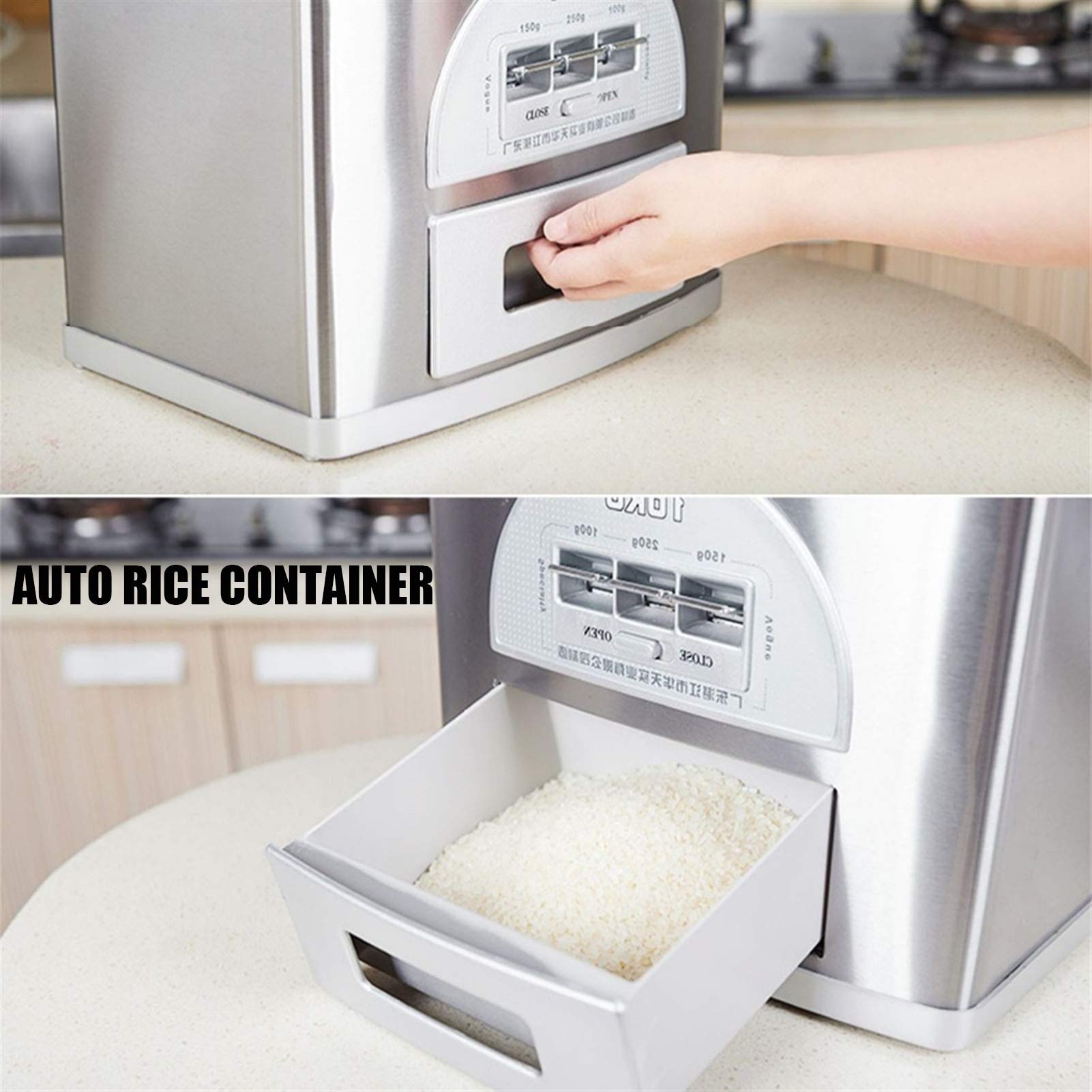 Premium Stainless Steel Rice Dispenser - 20KG/44LB Automatic Food Storage Container for Kitchen Pantry Organization | Airtight & Durable Design for Rice, Grains, Cereal | Perfect for Restaurants, Cafes & Home Use