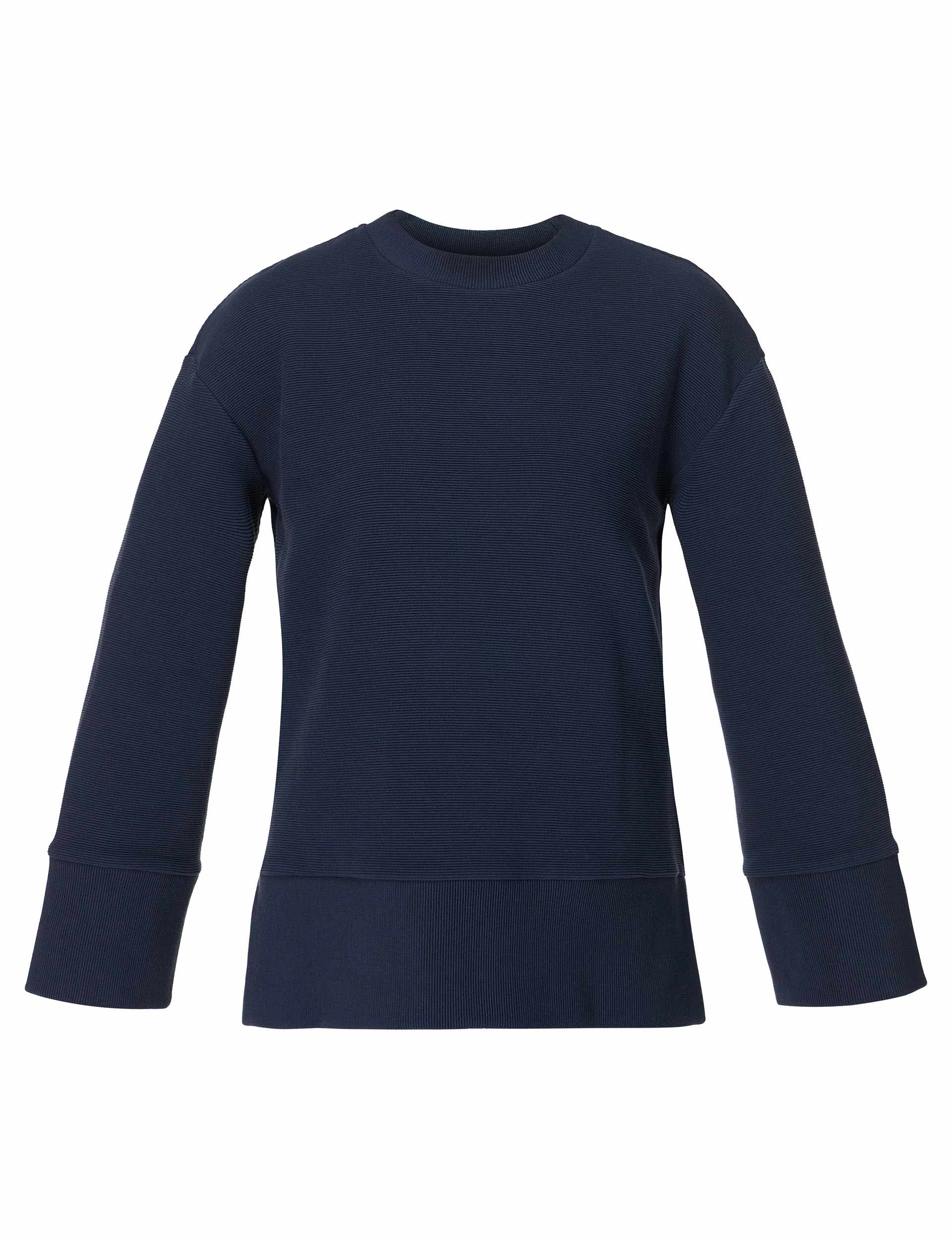 Cozy Ribbed Sweatshirt for Women - Soft Navy Blue Pullover | Perfect for Casual Outings, Lounging & Fall Layering