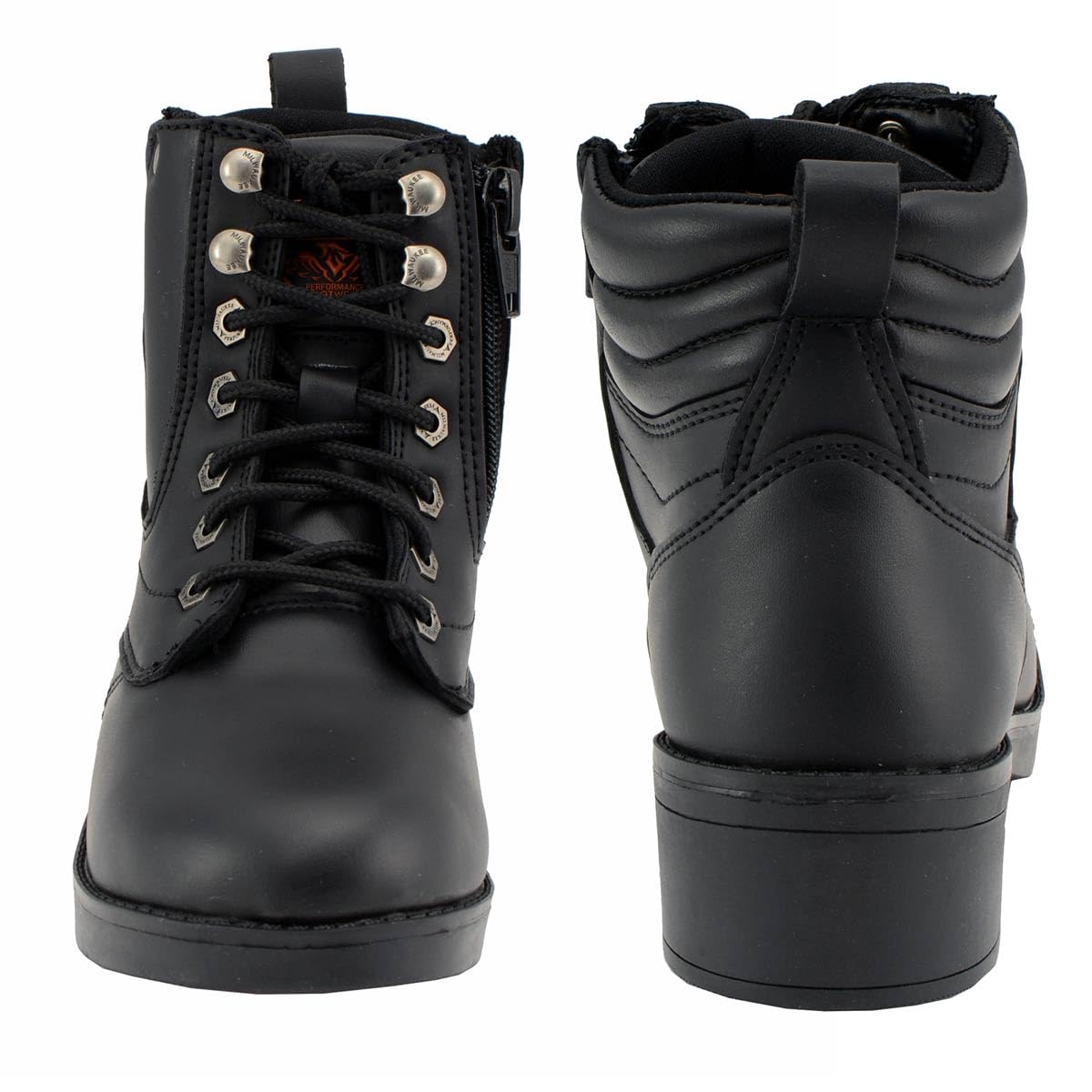 Milwaukee Leather MBK9275 Boys Black Lace-Up Boots with Side Zipper - 1.5 Inch Heel - Durable Leather Shoes for Kids - Perfect for School, Outdoor Play & Casual Wear