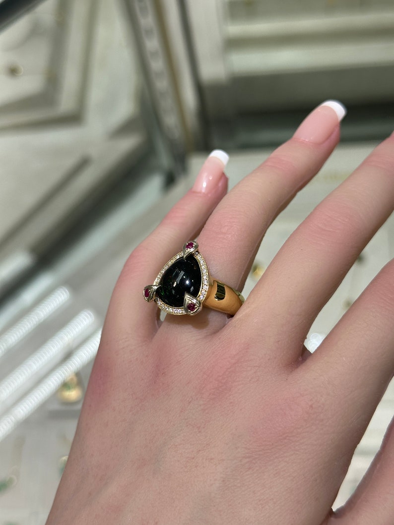 0.24tcw 18K Gold Natural Opal Ruby Diamond Statement Ring for Women - Elegant Cocktail Party Wedding Anniversary Gift Jewelry