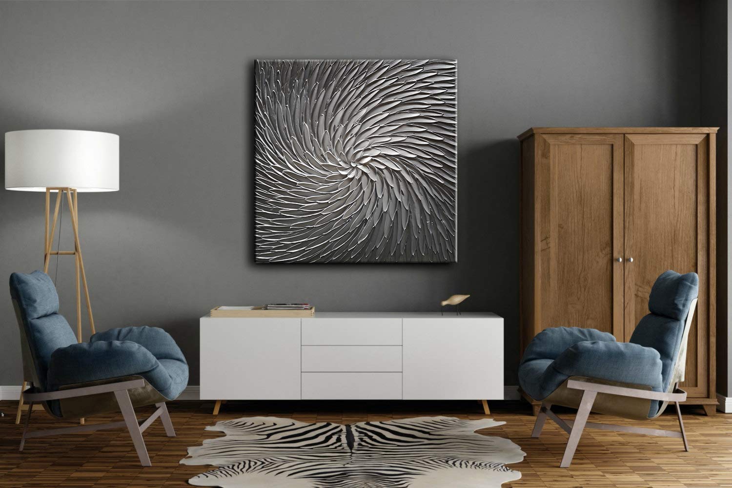 YaSheng Art - 30x30 Inch Large Abstract Oil Painting on Canvas, Silver Gray Gradient Modern Wall Art for Living Room & Bedroom | Handmade Home Decor, Ready to Hang | Perfect for Contemporary Spaces & Office Decor