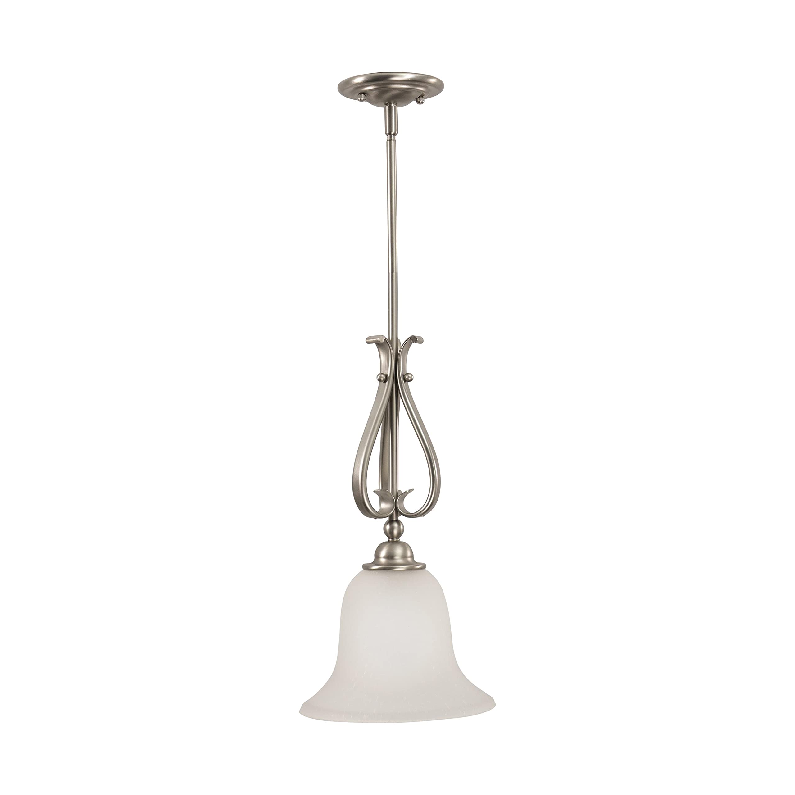Brushed Nickel Mini Pendant Ceiling Light with White Glass Shade - Modern Small Hanging Fixture for Kitchen Island, Dining Room, Bedroom, or Entryway Lighting