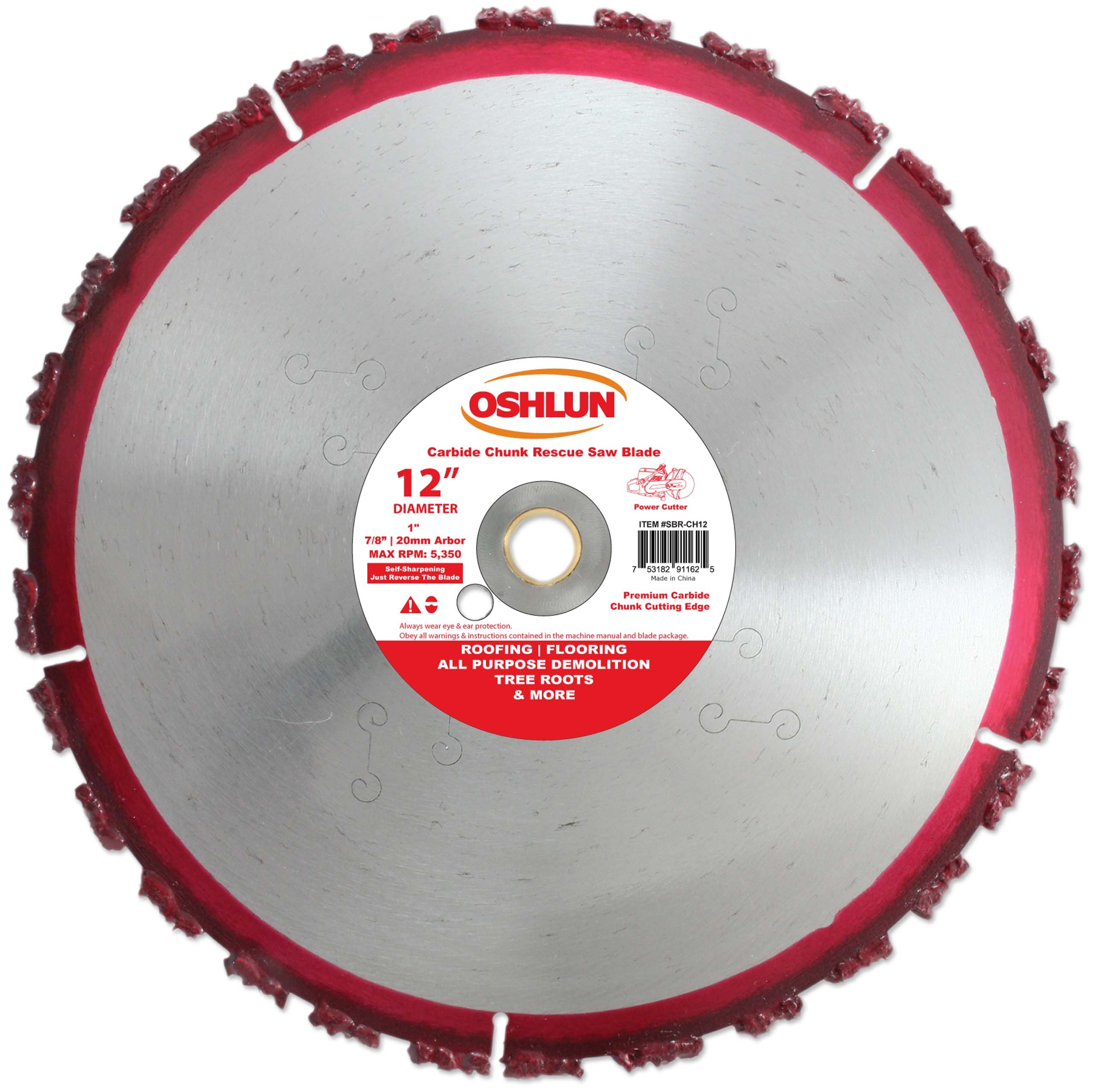Oshlun SBR-CH12 12-Inch Carbide Chunk Blade with 1-Inch Arbor - Heavy Duty Rescue & Demolition Saw Blade for Wood, Metal, and Concrete Cutting | Perfect for Emergency Services, Construction, and DIY Projects