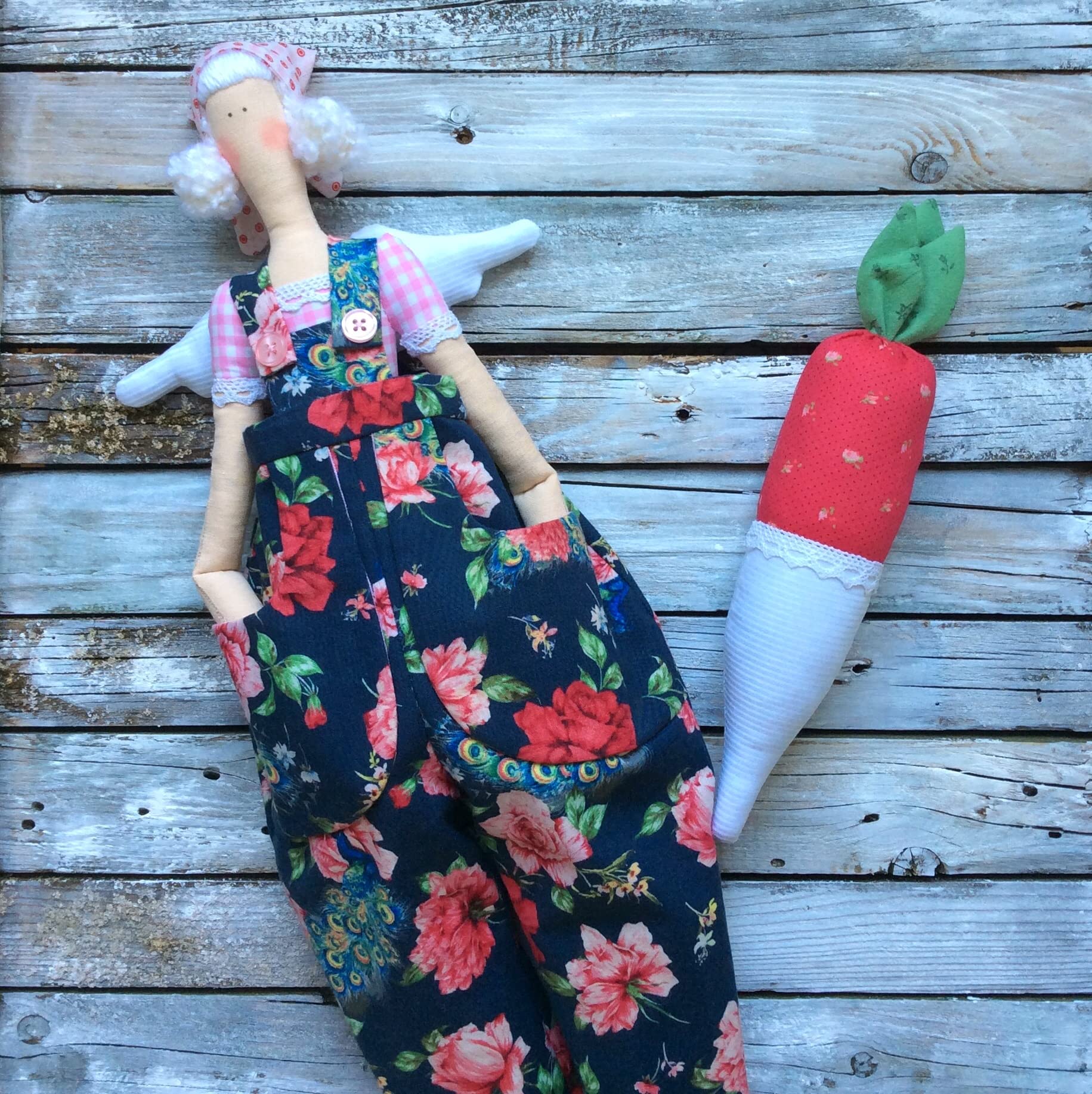 Handmade Tilda Angel Doll with Radish - Perfect Summer Gift for Mom, Wife, or Garden Lover | Home Decor, Birthday Present, Outdoor Garden Ornament