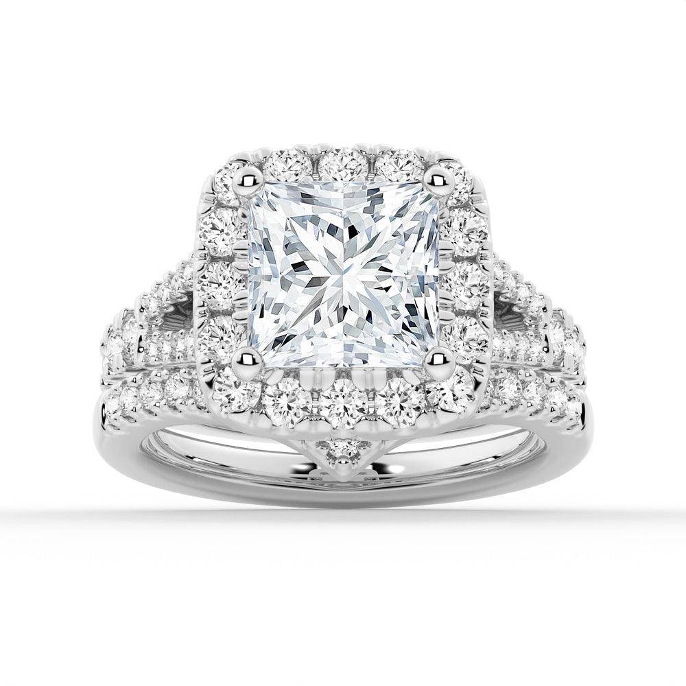Princess Cut Split Shank Moissanite Halo Engagement Ring - 1.5ct Diamond Alternative Wedding Ring for Women, Proposal Gift, Anniversary Jewelry (Perfect for Bridal, Valentine's Day & Special Occasions)