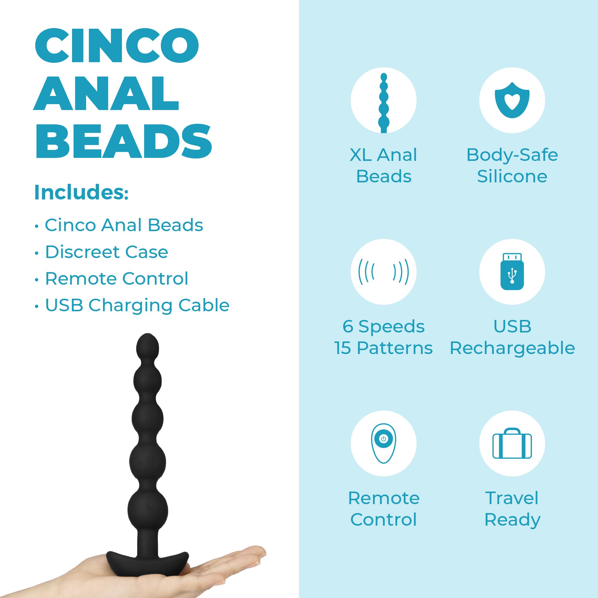 B-vibe Vibrating Anal Beads with Remote Control - 5 Silicone Beads for Pleasure & Prostate Stimulation - Black Adult Toy for Couples Play & Solo Exploration - Perfect for Spicing Up Your Sex Life & Intimate Moments