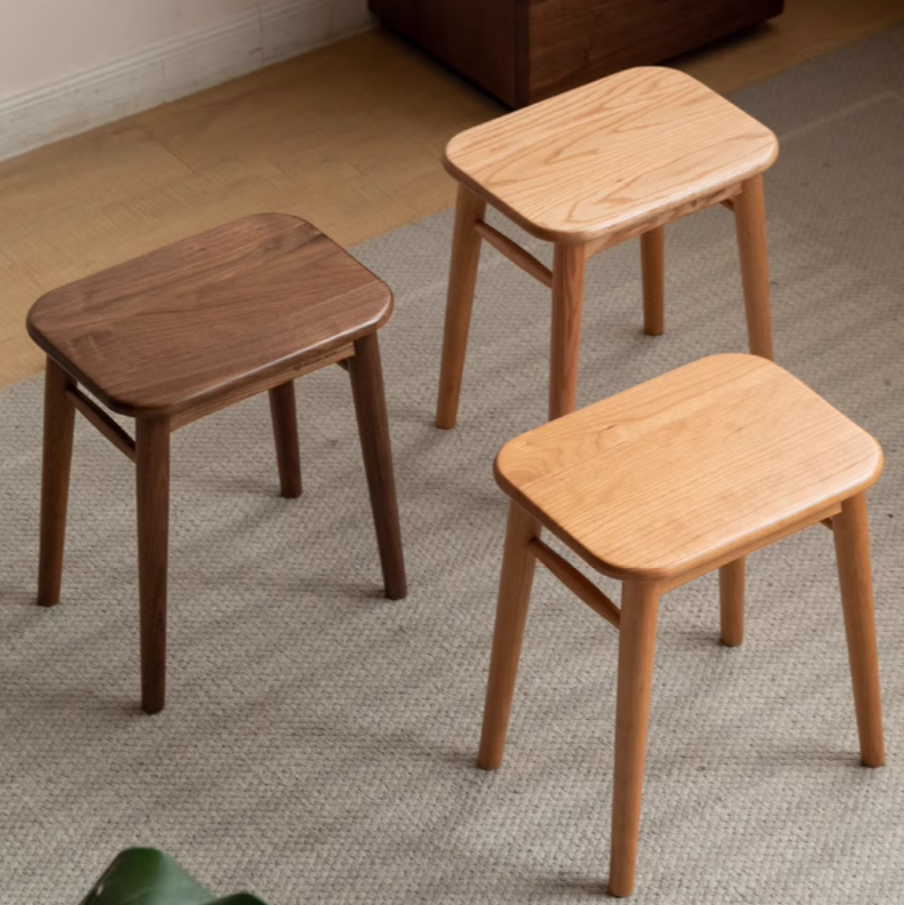 Premium Black Walnut, Cherry & Oak Solid Wood Modern Vanity Stool - Luxury Makeup Seat for Dressing Table, Bedroom & Bathroom