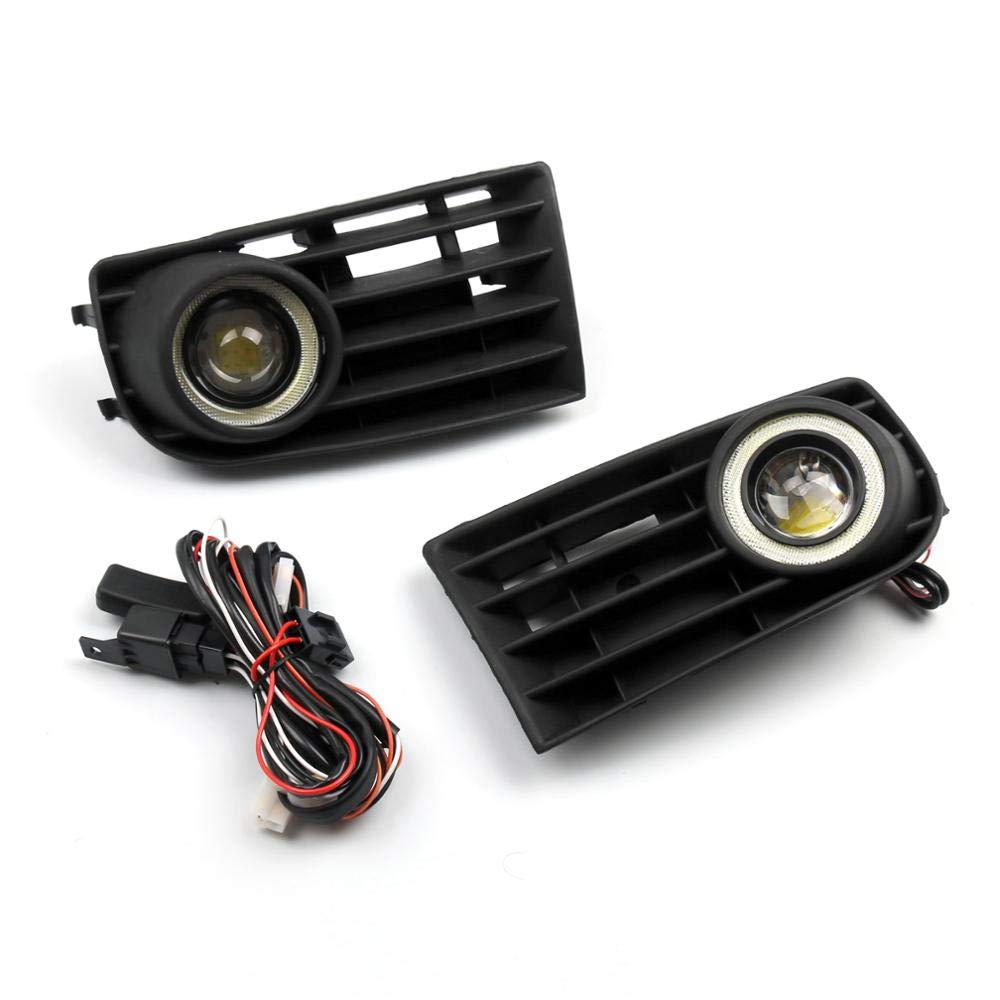 2Pcs Front Angel Eyes Fog Lights + Grille For VW Golf 5 MK5 Rabbit 2003-2009 - High Performance LED Daytime Running Lights & Replacement Grille - Perfect for Night Driving & Car Customization
