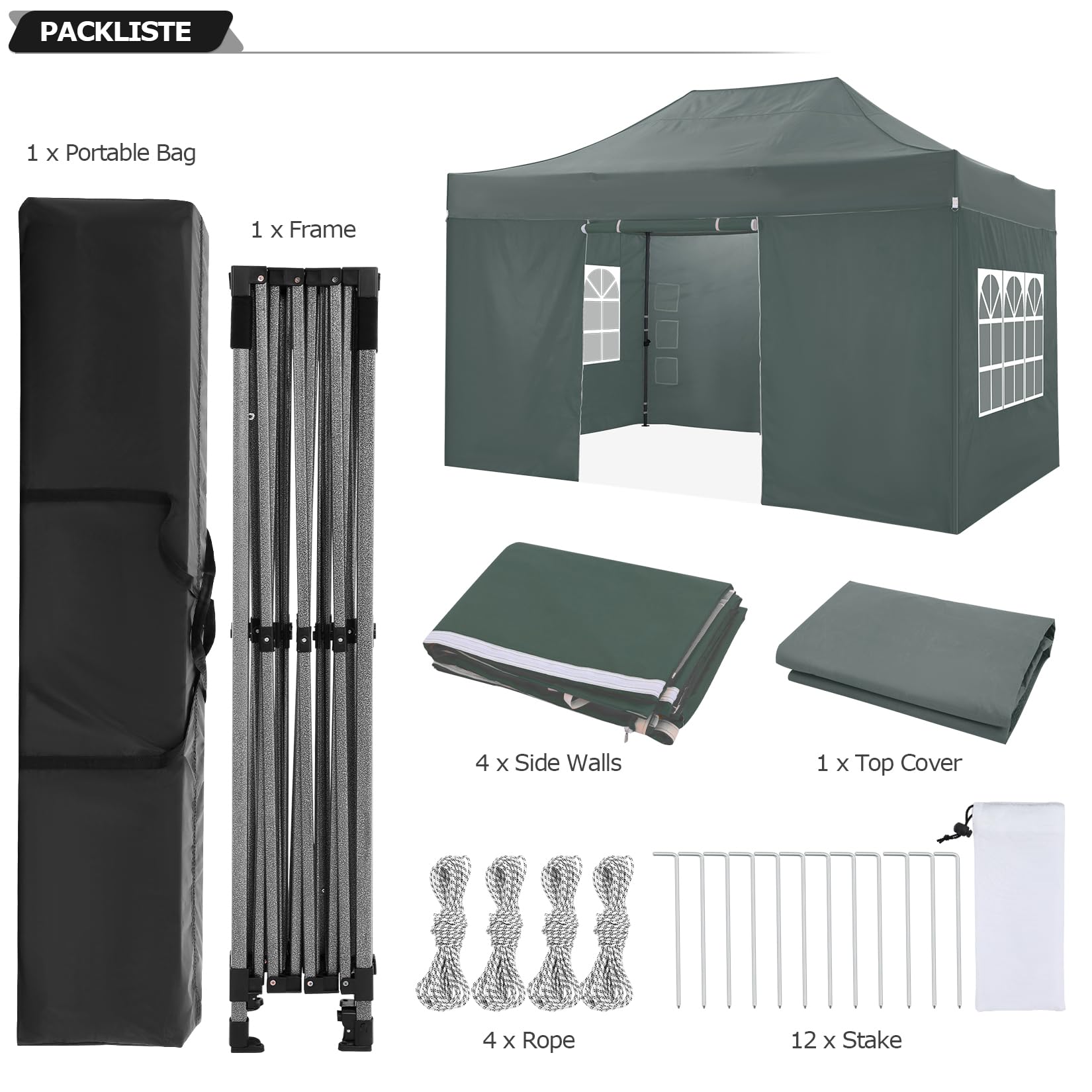 COBIZI 10x15 ft Heavy Duty Pop Up Canopy Tent with 4 Sidewalls - UPF 50+ Sun Protection, Waterproof & Windproof for Outdoor Events, Weddings, Parties - Includes Carry Bag (Gray) - Perfect for Backyard Gatherings, Farmers Markets, and Beach Outings